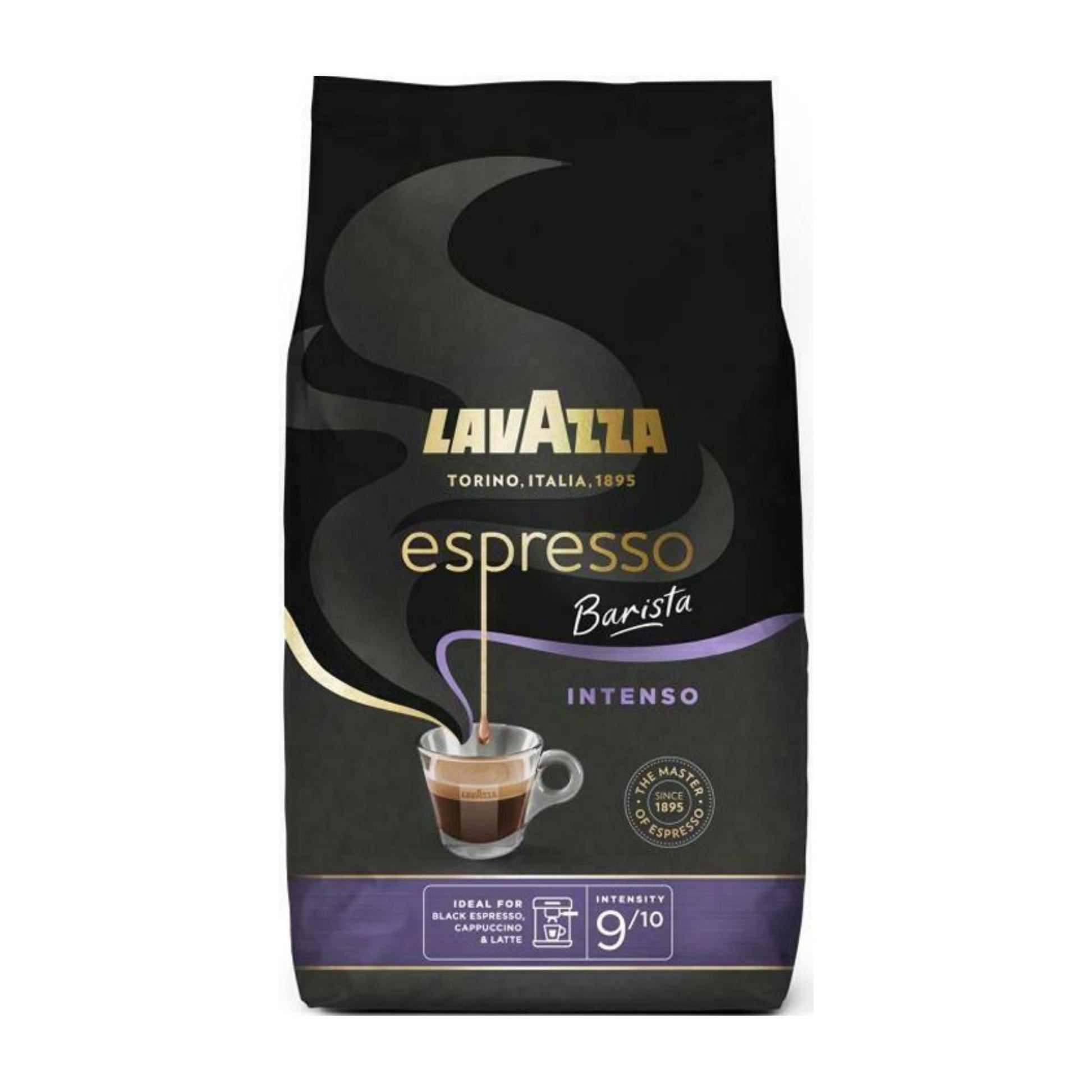 GardenState, Lavazza Espresso Barista Intenso 1kg whole beans – medium roast, intensity 9/10. Full-bodied flavor with cocoa and wood notes, ideal for espresso, cappuccino, and latte.