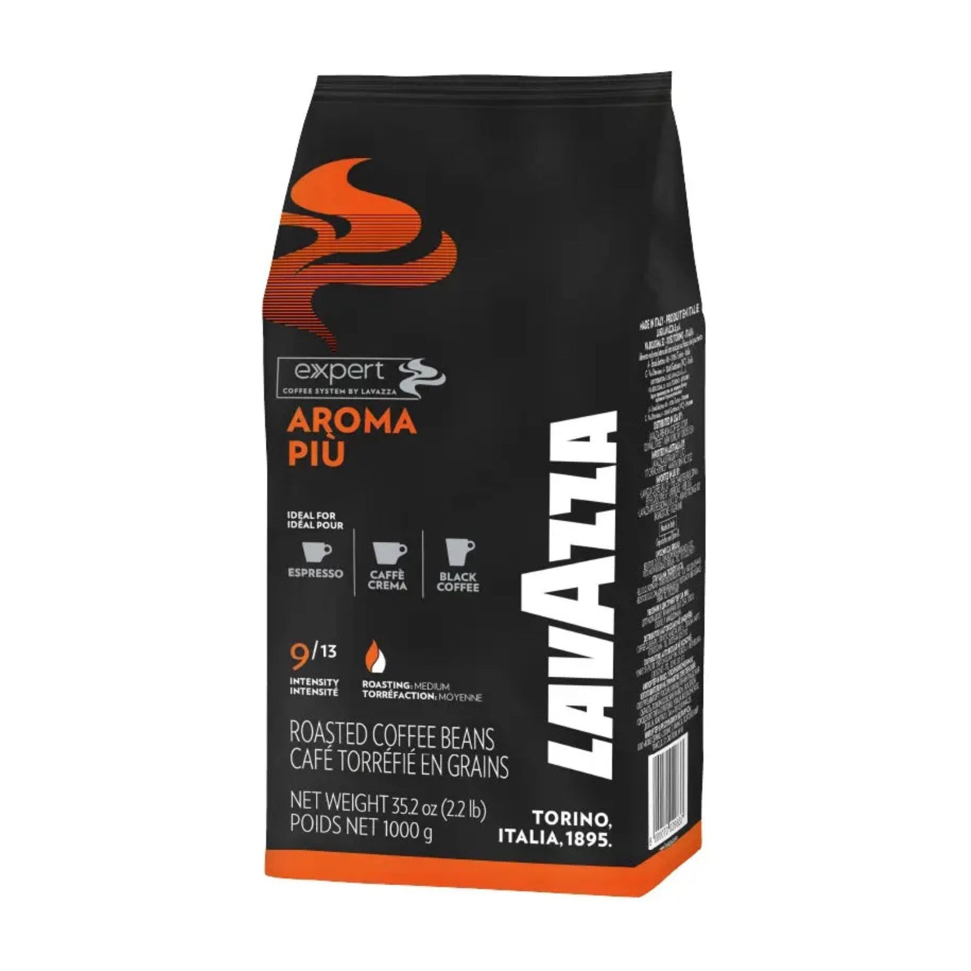 GardenState, Lavazza Expert Aroma Più 1kg – Medium roast whole beans with notes of honey and almond, velvety crema, and a smooth finish. Ideal for espresso, café crema, or black coffee in cafés or offices.