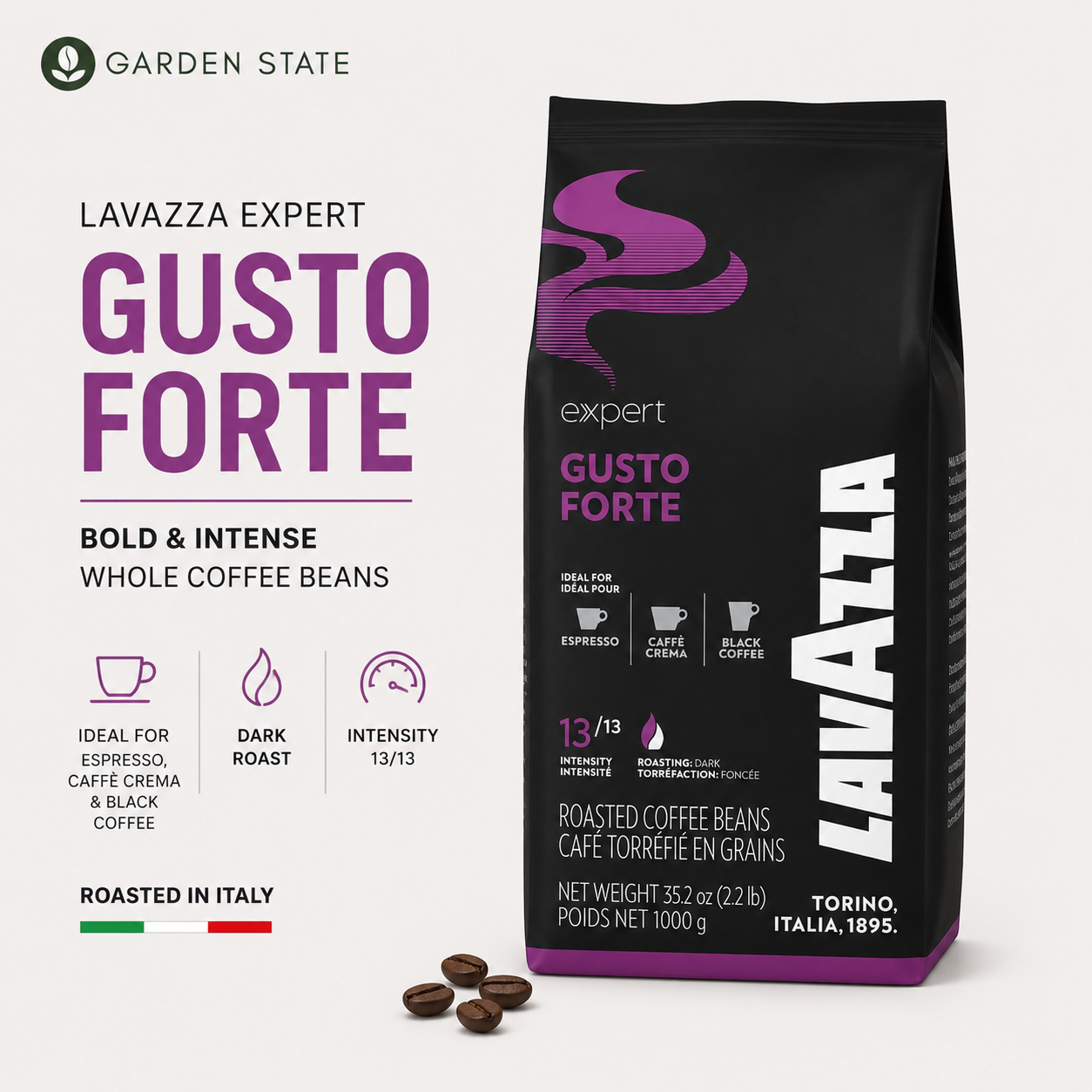 GardenState, Lavazza Expert Gusto Forte Coffee Beans (1kg) – Dark Roast. Perfect for Offices, Vending Machines, and Automatic Espresso Machines.