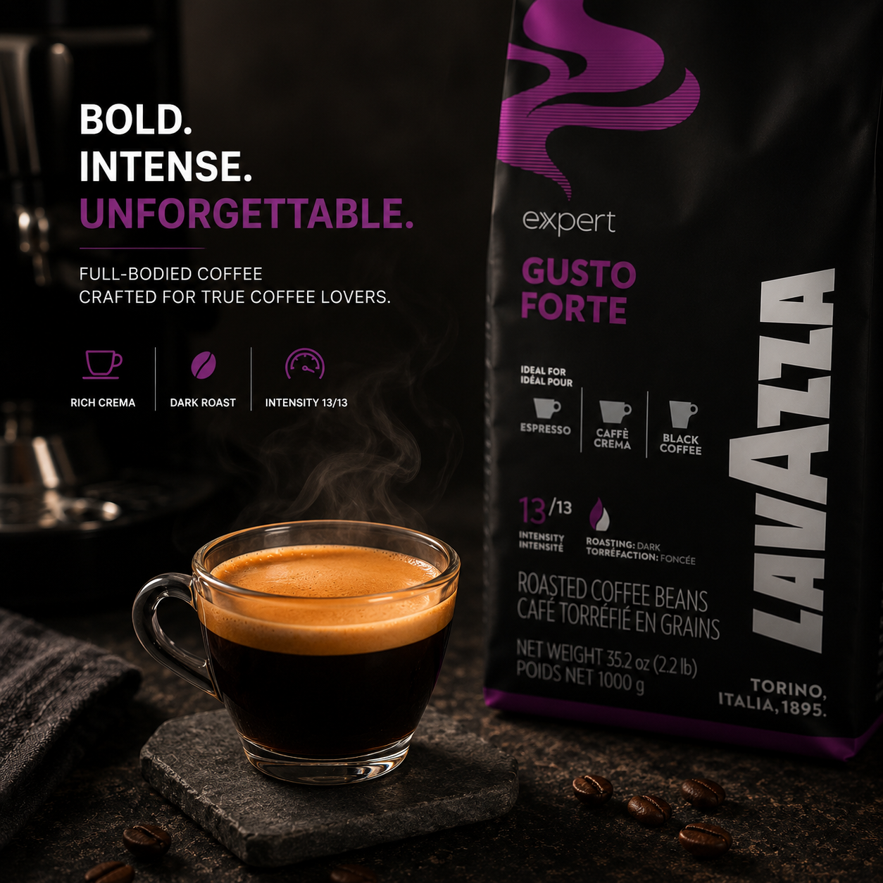 GardenState, Lavazza Expert Gusto Forte Coffee Beans (1kg) – Dark Roast. Perfect for Offices, Vending Machines, and Automatic Espresso Machines.