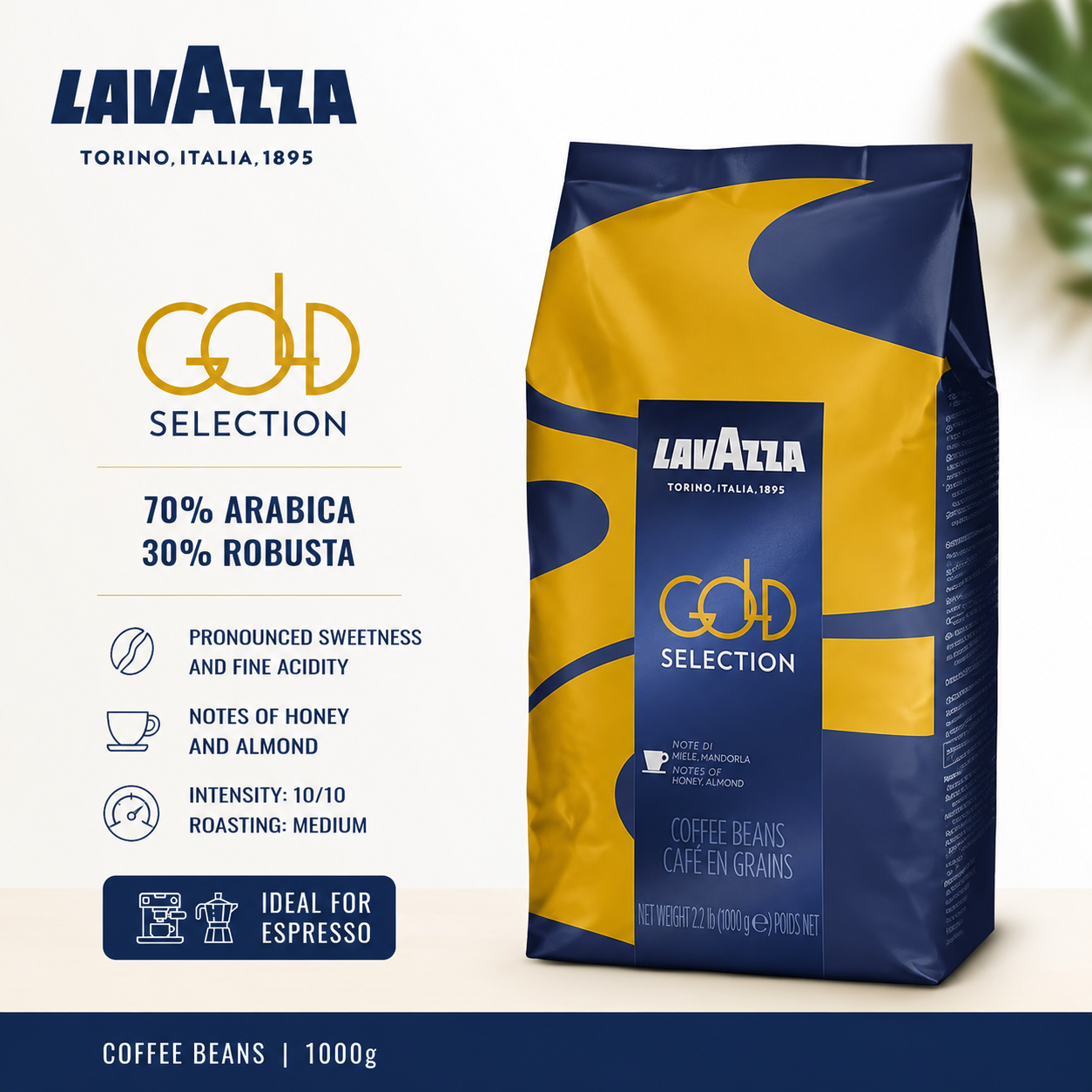 Garden State, Lavazza Gold Selection Whole Coffee Beans (1kg) – Premium Italian espresso with a rich, full-bodied taste. Wholesale supply horeca, ship chandlers, institutional coffee supply Singapore.