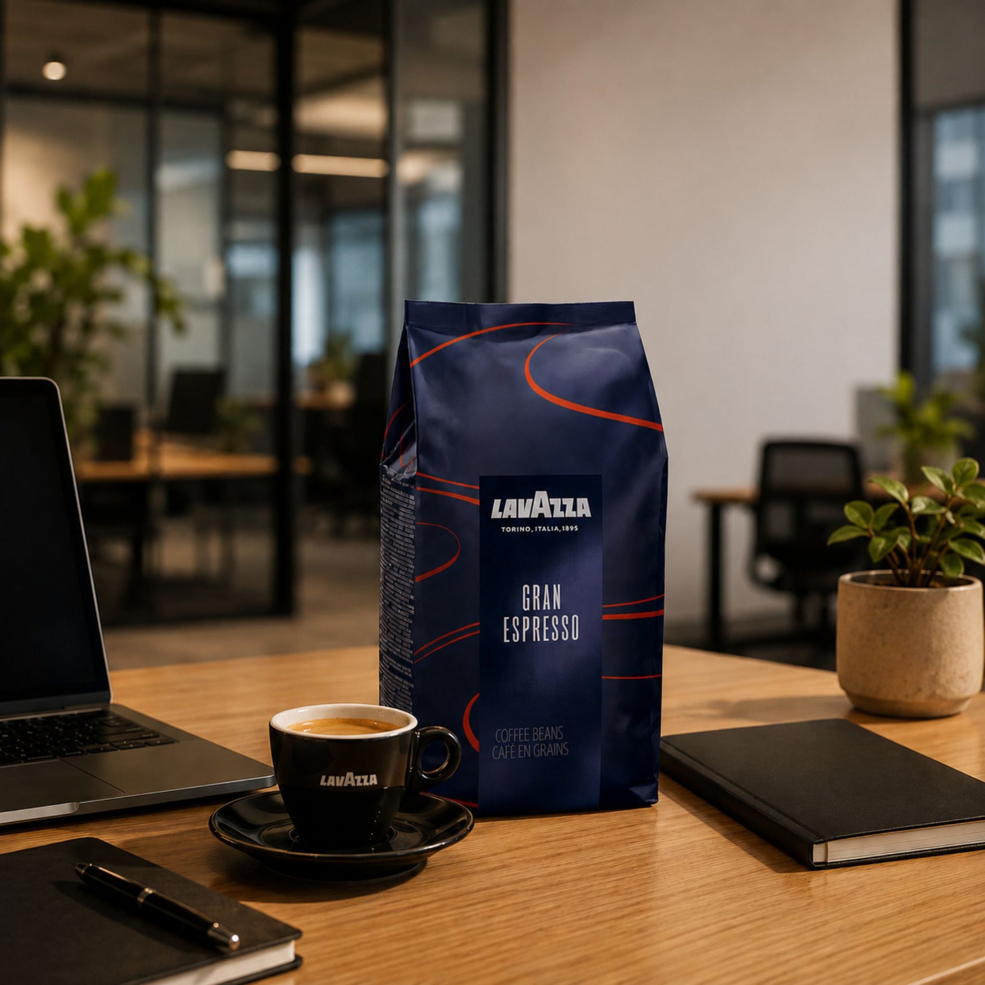 gardenstate Lavazza Gran Espresso whole coffee beans for offices, hotels, restaurants and cafés in Singapore, premium Italian espresso blend with cocoa and black pepper notes, medium roast coffee beans for bean-to-cup machines, workplace pantry and hospitality coffee supply