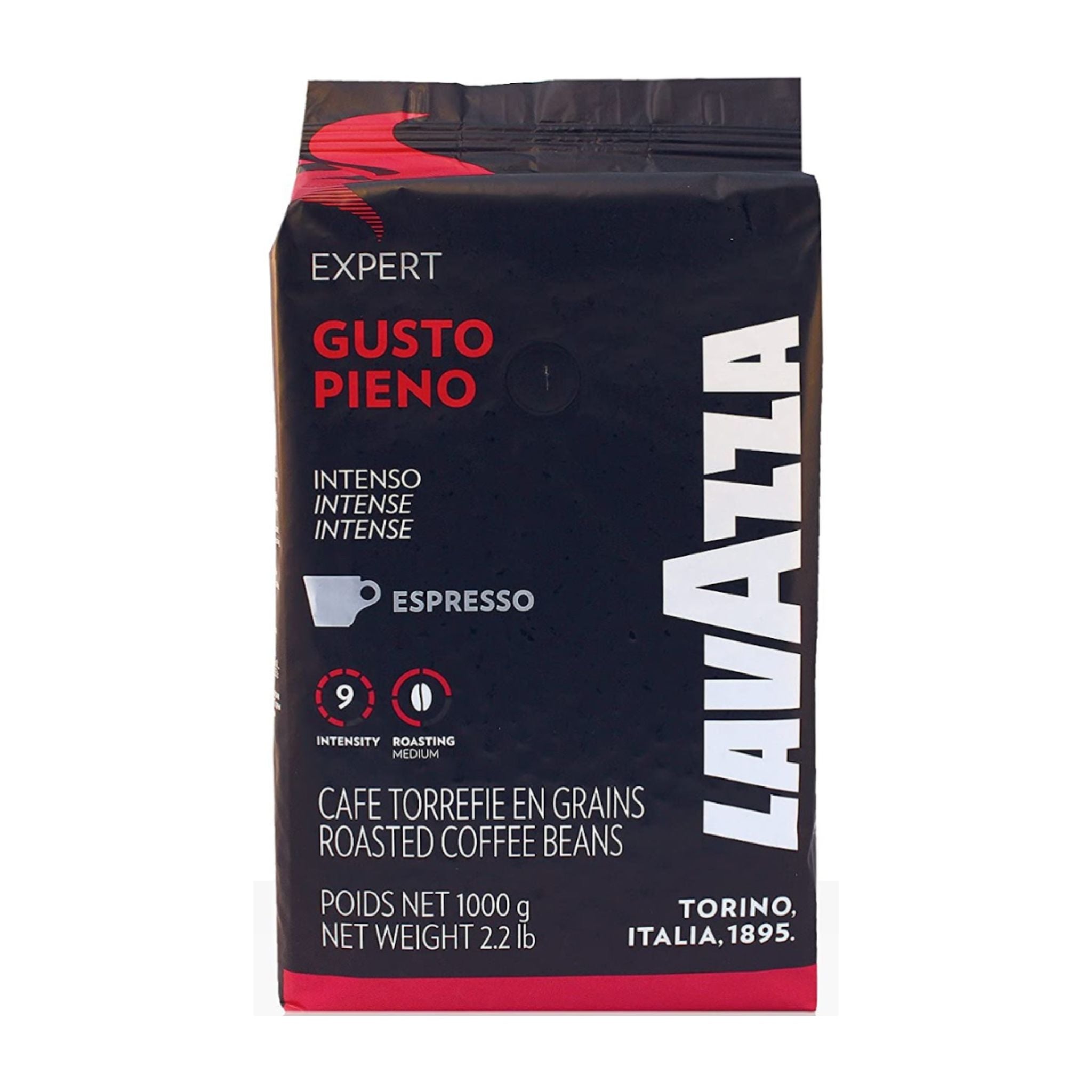 GardenState, Lavazza Expert Gusto Pieno Whole Coffee Beans offer a premium dark roast blend with 12/13 intensity, delivering a powerful, rich coffee experience. This expertly crafted blend combines Arabica and Robusta beans from top coffee regions in Africa, Asia, and South America. With woody, spicy notes of tobacco and grains, this coffee is ideal for espresso machines, vending machines, and automatic coffee makers, making it a great choice for high-demand environments like offices and commercial spaces. 