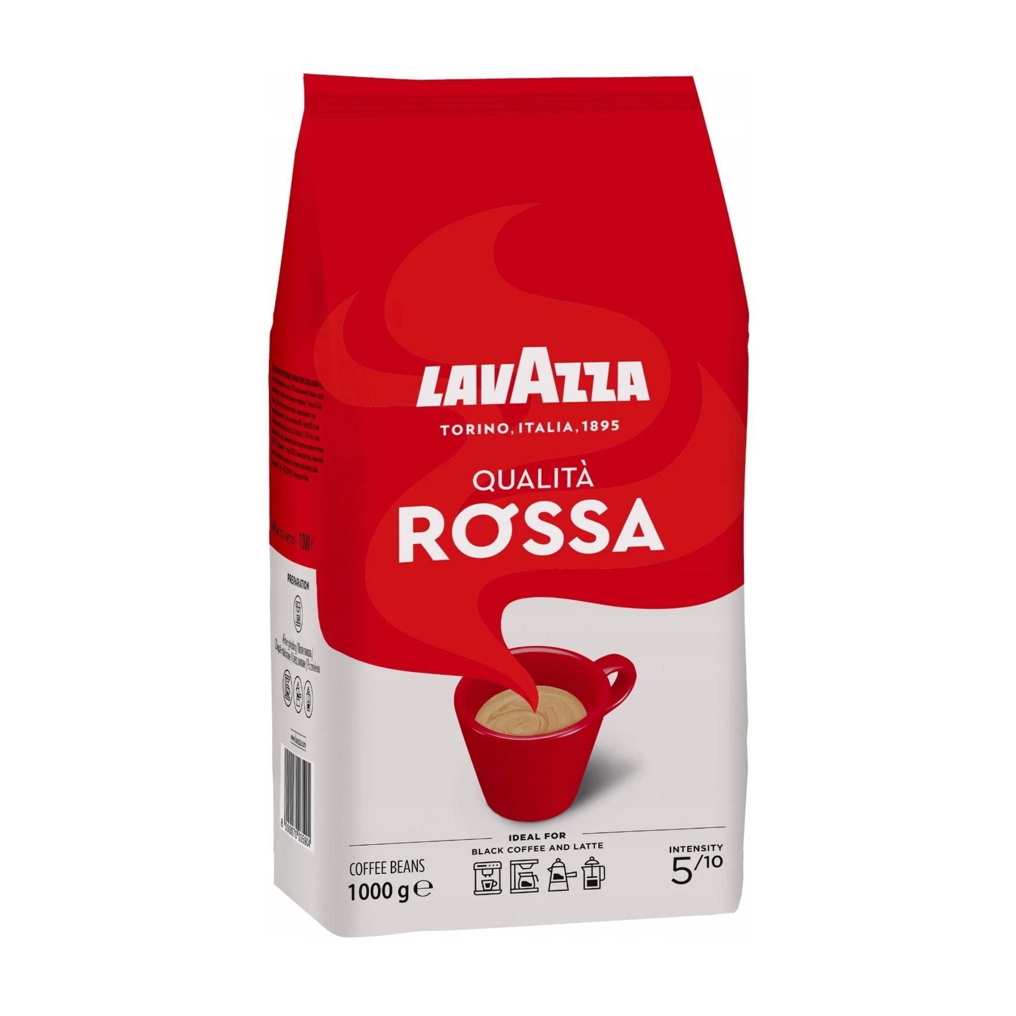 GardenState - Lavazza Qualità Rossa Italian whole coffee beans, medium roast, 1kg pack. A rich blend of Brazilian Arabica and African Robusta with a full body and persistent aftertaste. Ideal for espresso and versatile for any coffee maker.