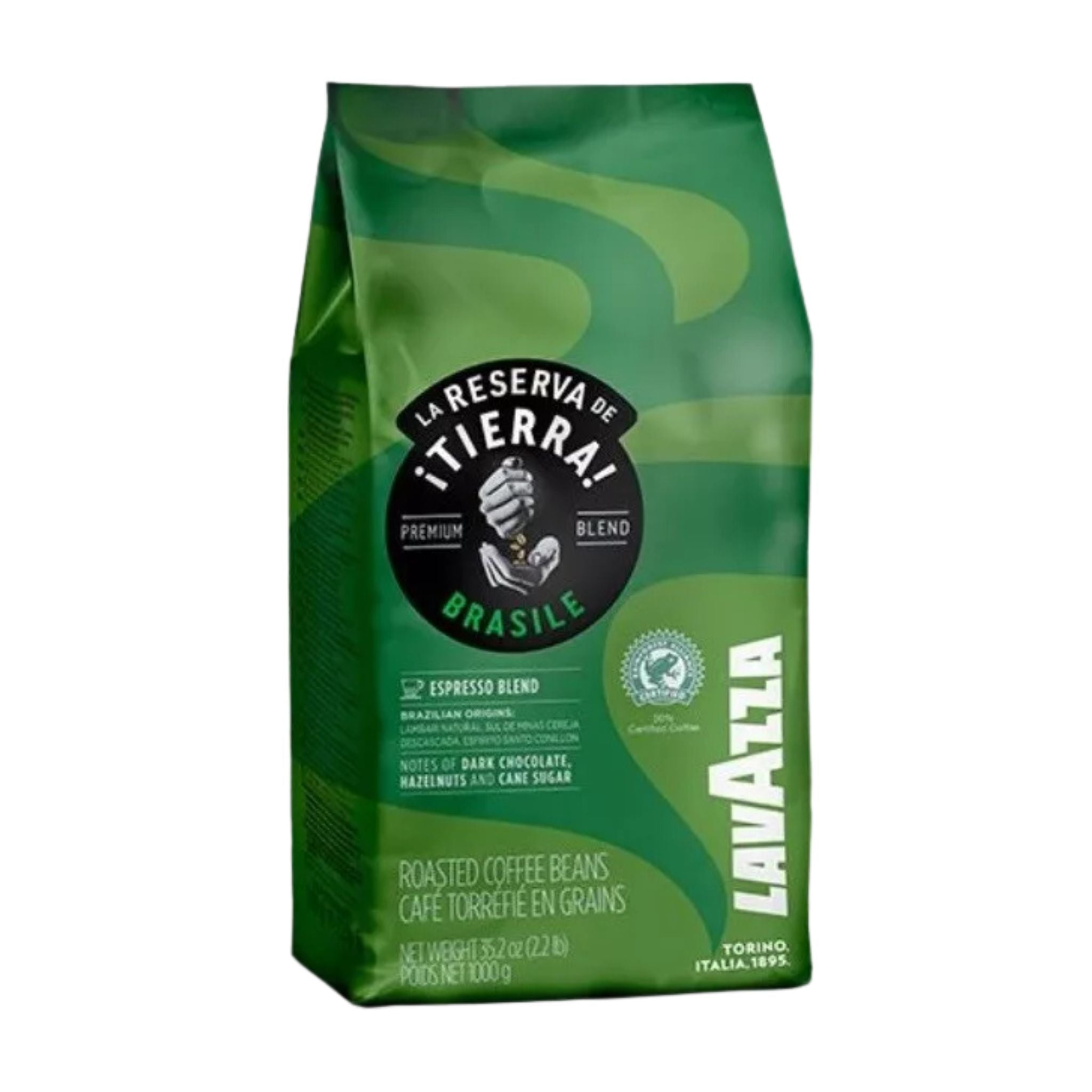 GardenState, Lavazza La Reserva de Tierra Brasile Blend (1kg) – Premium whole bean coffee with 70% Brazilian Arabica and 30% Robusta, medium-dark roast (8/10 intensity). A full-bodied espresso blend with rich flavors of dark chocolate, hazelnuts, and cane sugar. Sustainably sourced, roasted in Italy, and perfect for espresso machines, cappuccinos, and lattes.