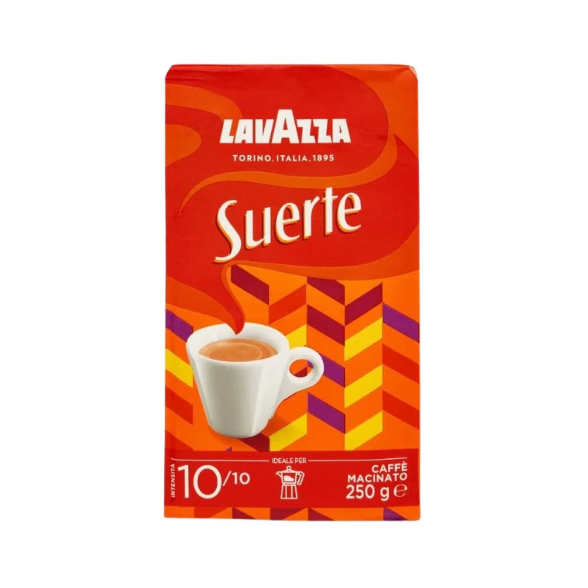 Lavazza Suerte ground coffee 250g pack strong Italian Robusta blend high caffeine B2B coffee supplier Singapore for offices hospitality and maritime use