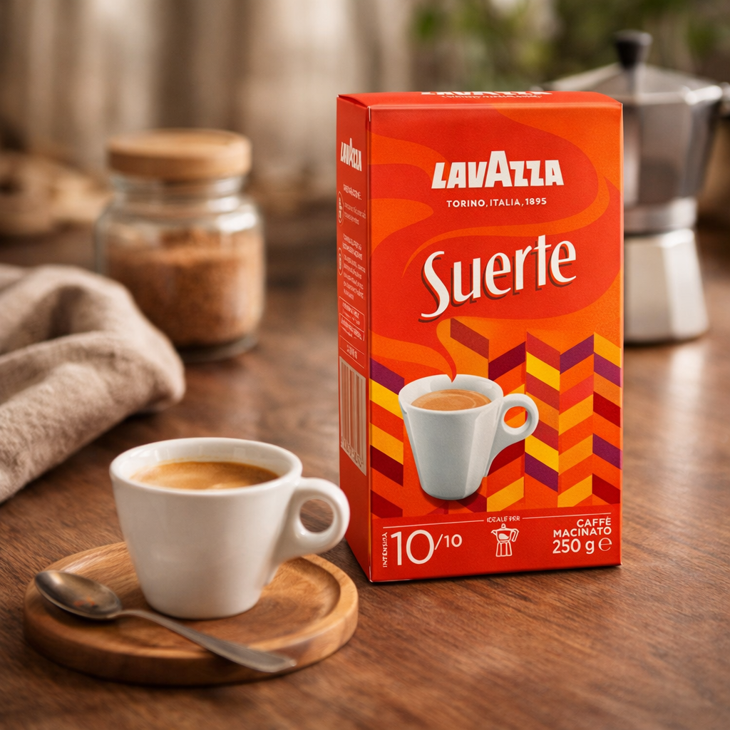 Lavazza Suerte ground coffee 250g pack strong Italian Robusta blend high caffeine B2B coffee supplier Singapore for offices hospitality and maritime use