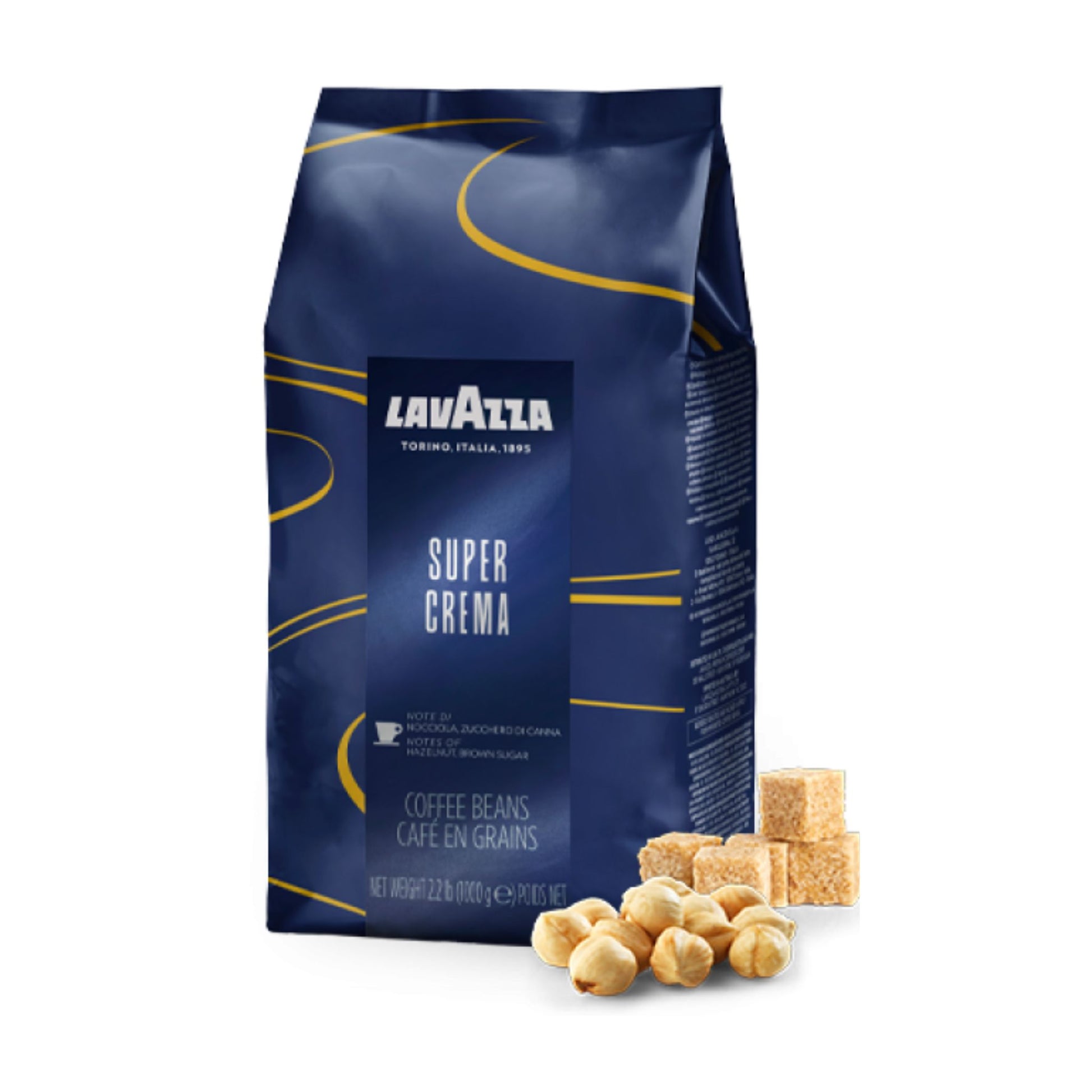 GardenState, Lavazza Super Crema Whole Bean Coffee (1kg) – Smooth, balanced Italian espresso with a creamy texture. A premium medium roast blend (6/10 intensity) of 60% Arabica and 40% Robusta, featuring rich notes of hazelnuts and brown sugar. Perfect for espresso machines, cappuccinos, and lattes. Roasted in Italy, nut-free, and packed for freshness.