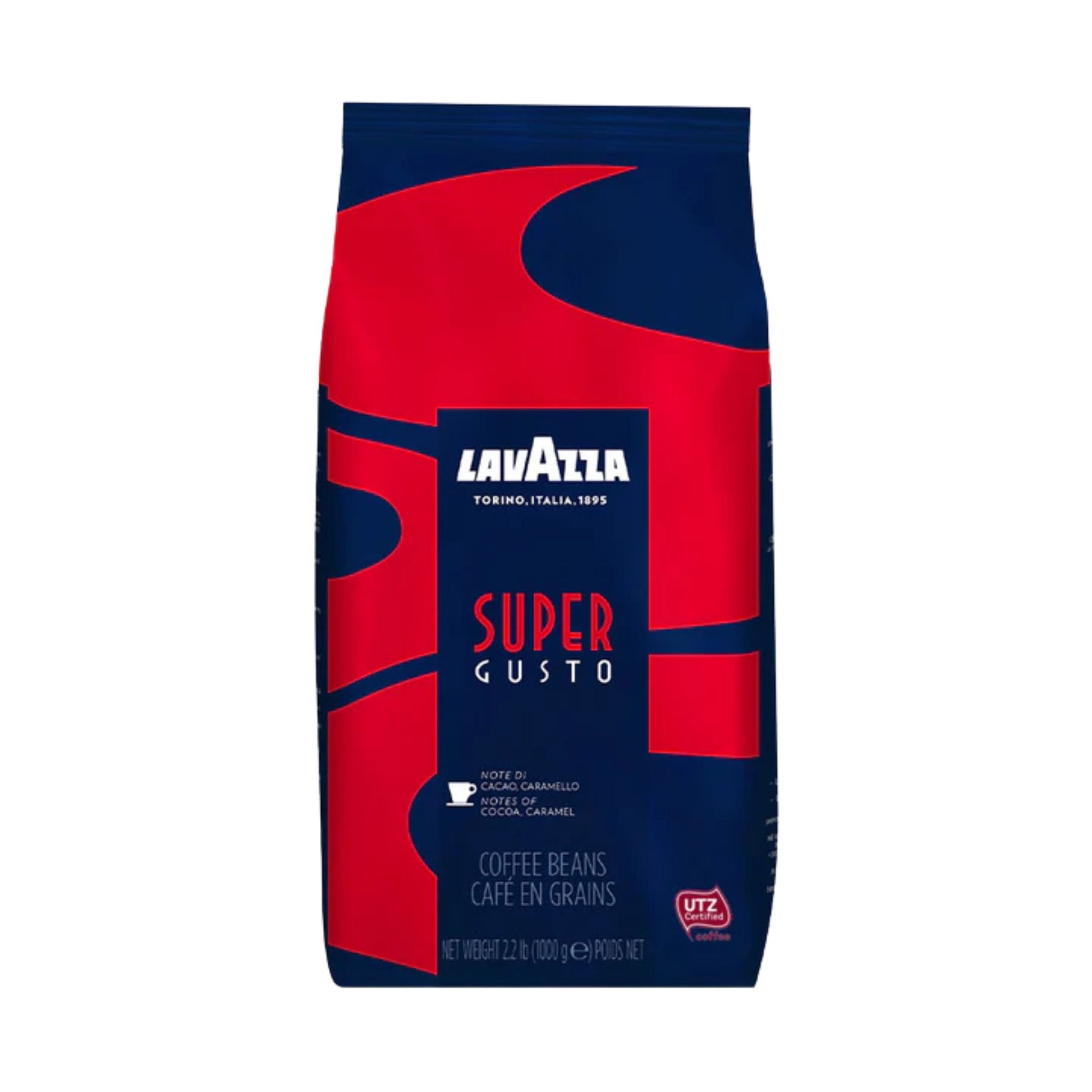 GardenState, Lavazza Specials - Super Gusto Whole Bean Coffee (1kg, Medium Roast, 4/10 Intensity). A balanced 60% Arabica, 40% Robusta blend with rich cocoa, caramel, and warm spice notes. Sustainably sourced and Rainforest Alliance-certified. Ideal for espresso machines, Moka pots, and filter coffee makers. Roasted in Italy for a smooth, aromatic experience.