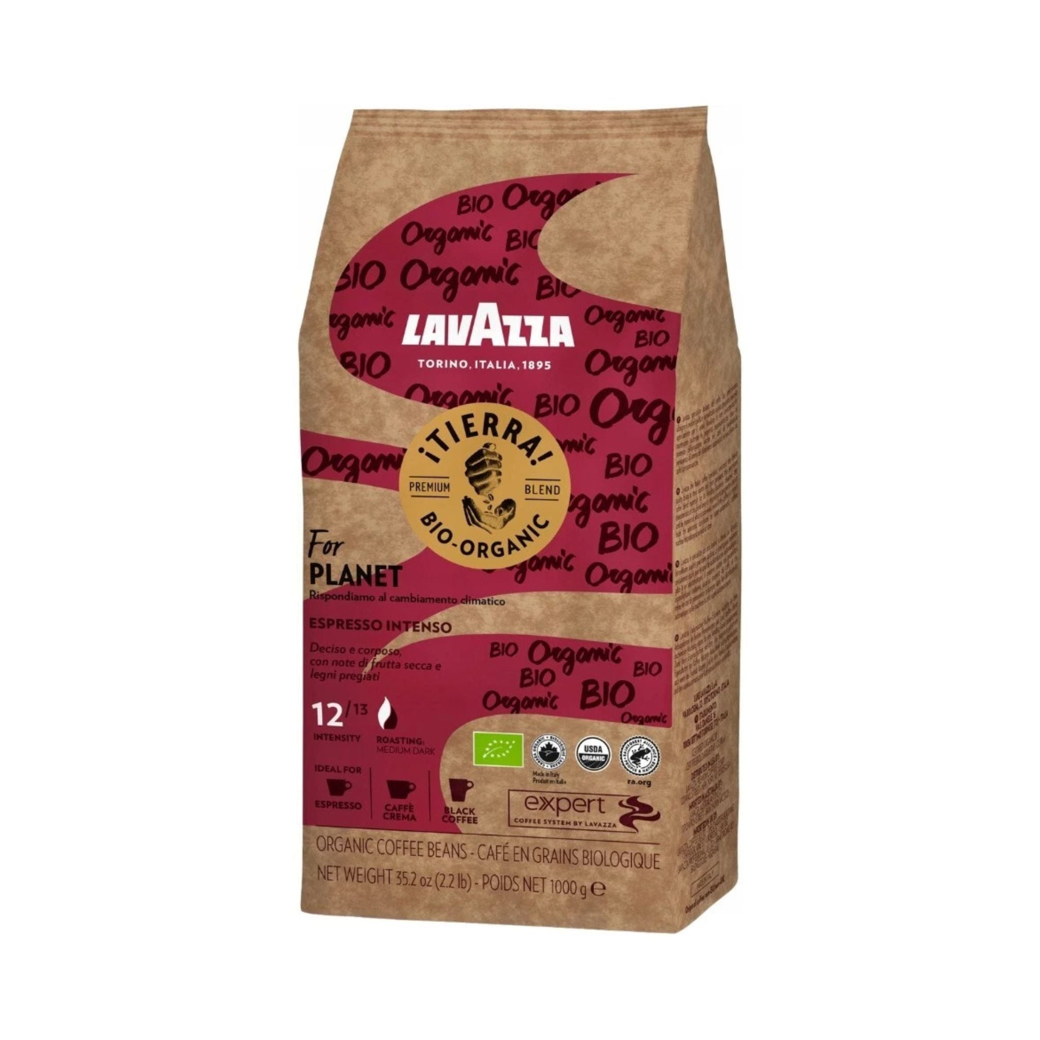 gardenstate lavazza tierra bio organic intense whole coffee beans intensity 12 strong italian espresso organic rainforest alliance certified medium dark roast premium beans