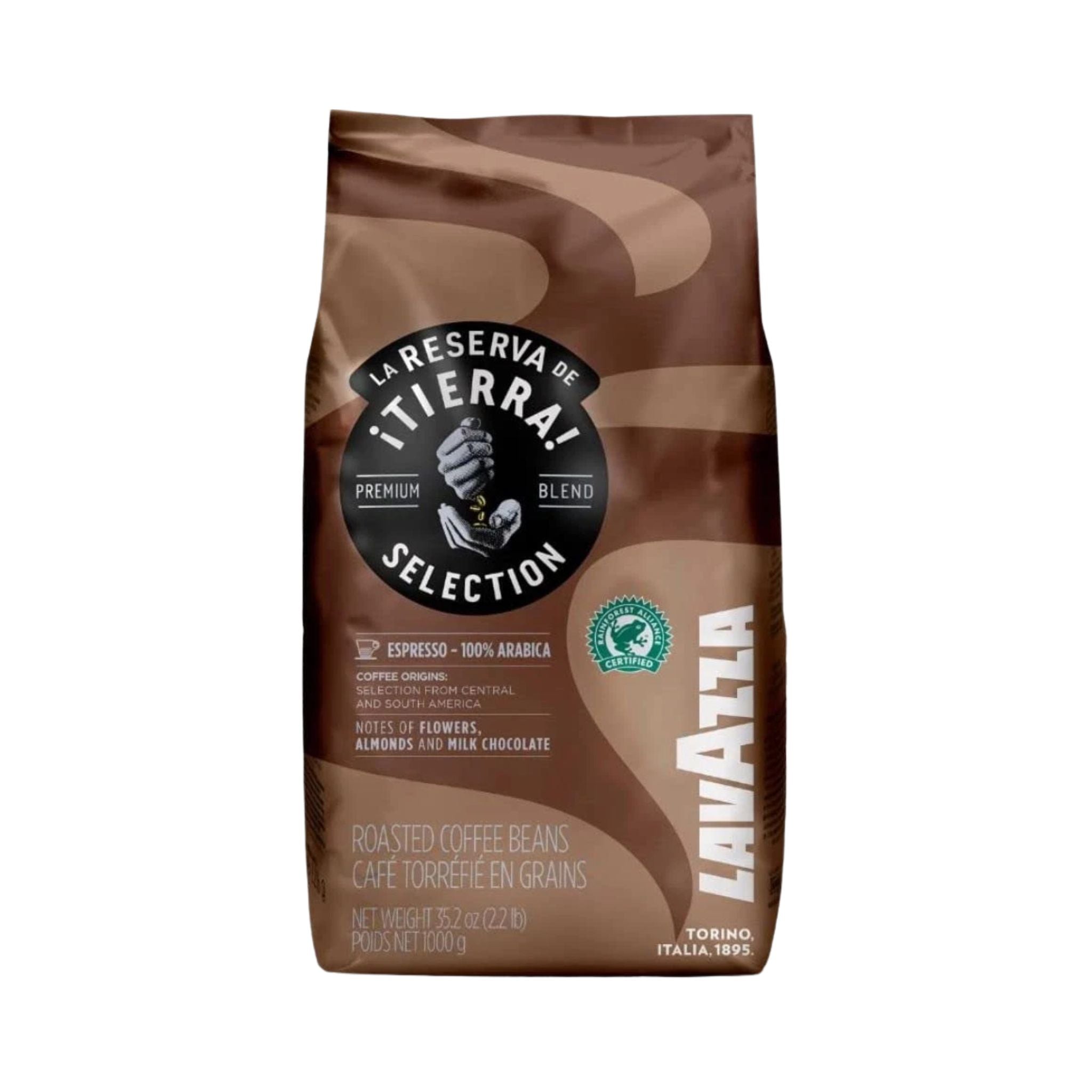 GardenState, Lavazza La Reserva de Tierra Selection (1kg) – 100% Arabica Whole Beans, Medium Roast (9/10). Aromatic notes of jasmine, almonds & milk chocolate. Expertly roasted in Italy for a smooth, balanced espresso. Ideal for cafés & offices.