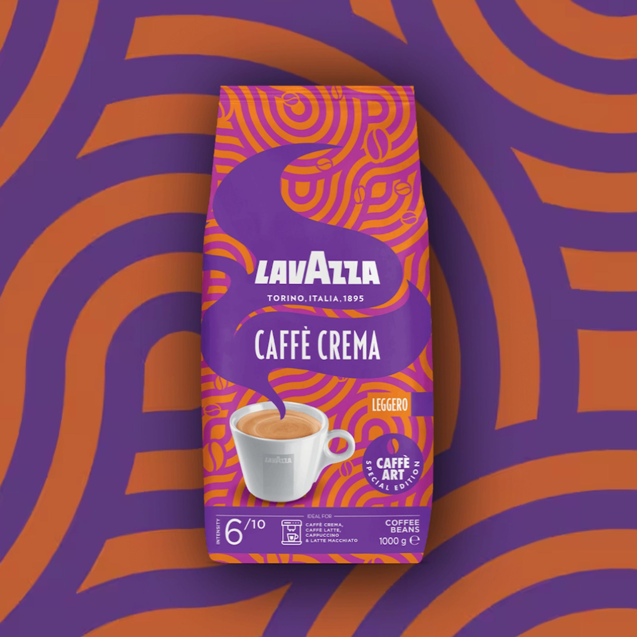 GardenState, Lavazza Caffè Crema Special Art Edition (1kg) – Light Roast, 6/10 Intensity. A premium blend of Arabica & Robusta with cocoa, fruit, and spice notes. Perfect for Caffè Crema, Cappuccino & Latte Macchiato. Smooth, aromatic, and ideal for cafés and businesses.