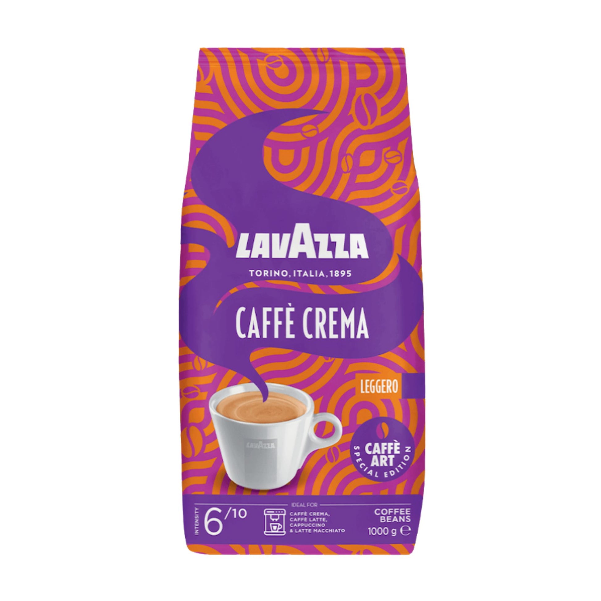 GardenState, Lavazza Caffè Crema Special Art Edition (1kg) – Light Roast, 6/10 Intensity. A premium blend of Arabica & Robusta with cocoa, fruit, and spice notes. Perfect for Caffè Crema, Cappuccino & Latte Macchiato. Smooth, aromatic, and ideal for cafés and businesses.
