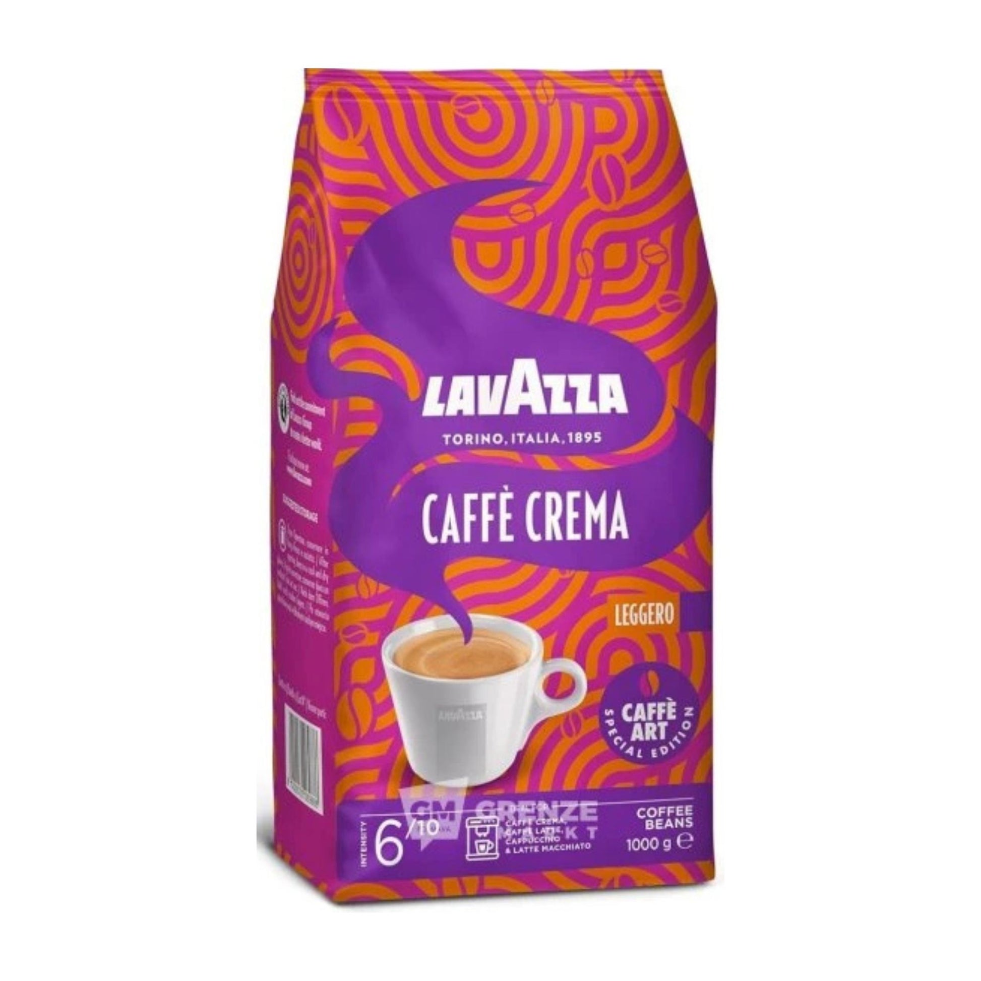 GardenState, Lavazza Caffè Crema Special Art Edition (1kg) – Light Roast, 6/10 Intensity. A premium blend of Arabica & Robusta with cocoa, fruit, and spice notes. Perfect for Caffè Crema, Cappuccino & Latte Macchiato. Smooth, aromatic, and ideal for cafés and businesses.