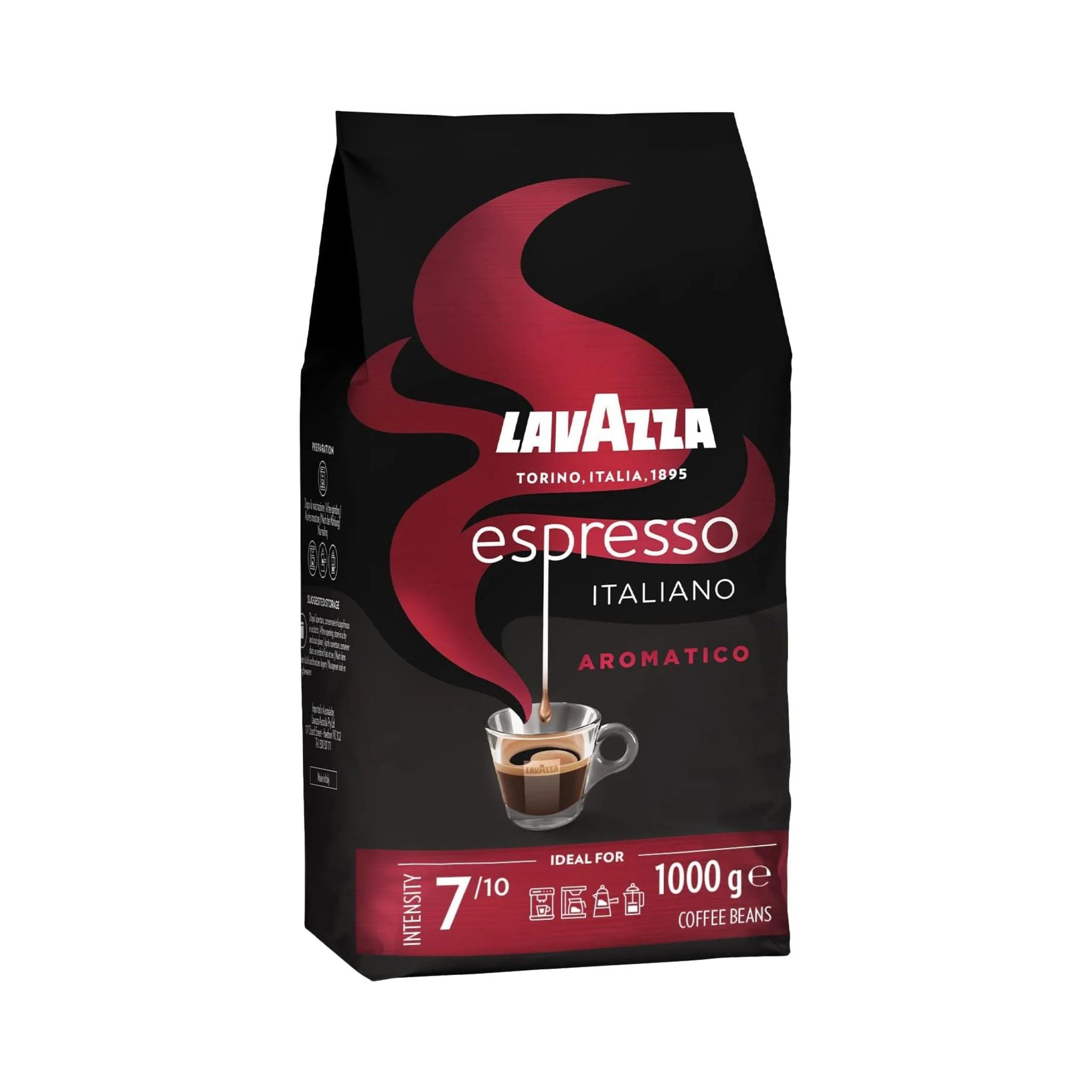 GardenState, Lavazza Espresso Italiano Aromatico Whole Coffee Beans (1kg) – Light Roast, 7/10 Intensity. A premium blend of Arabica & Robusta, offering chocolate and dried fruit notes with a smooth, aromatic flavor. Perfect for espresso, lattes, and more.