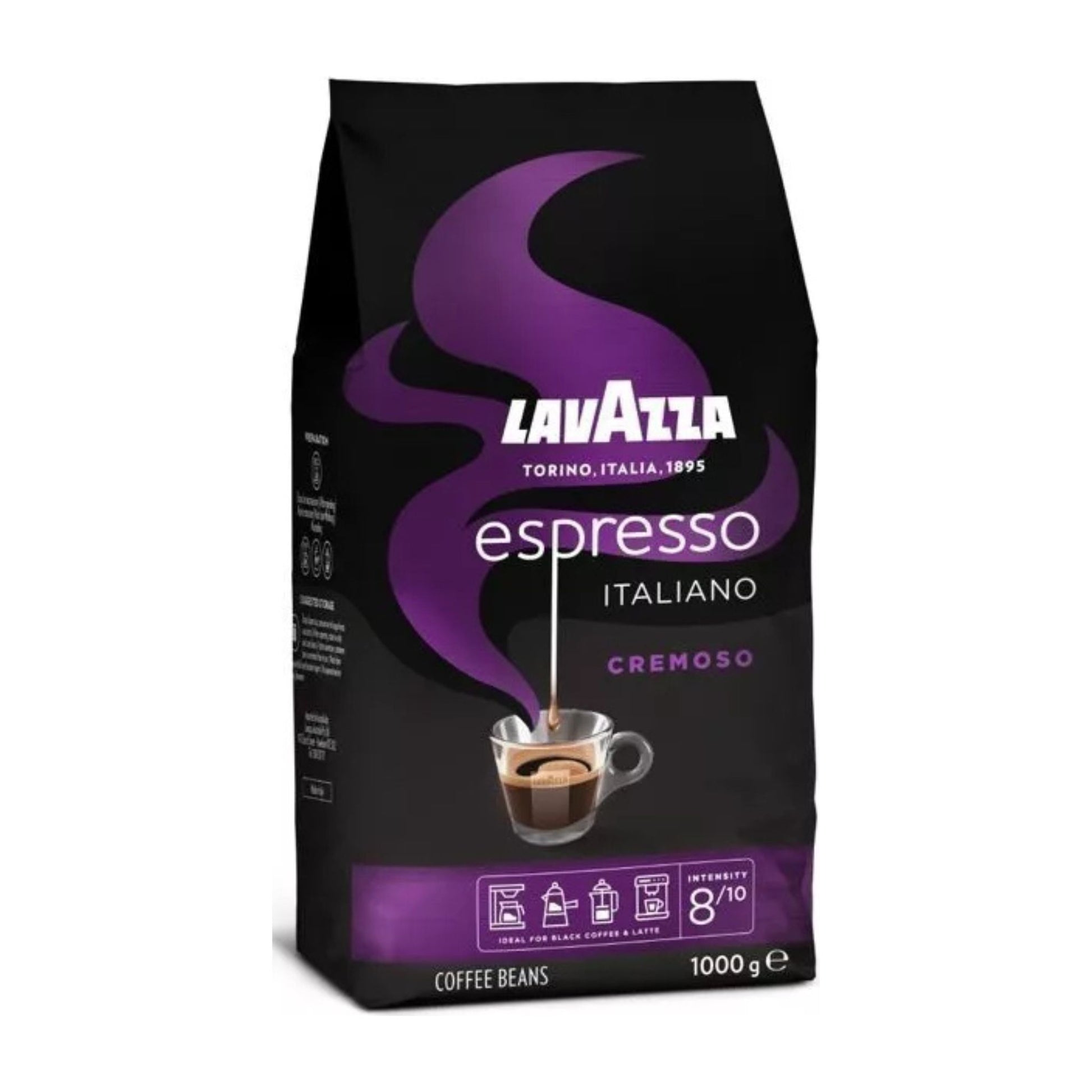 GardenState, Lavazza Espresso Italiano Cremoso Whole Coffee Beans (1kg) – Medium Roast, 8/10 Intensity. Premium Italian coffee with a creamy, well-balanced taste. Ideal for espresso, black coffee, and caffe crema. 30% Arabica, 70% Robusta blend for rich flavor.