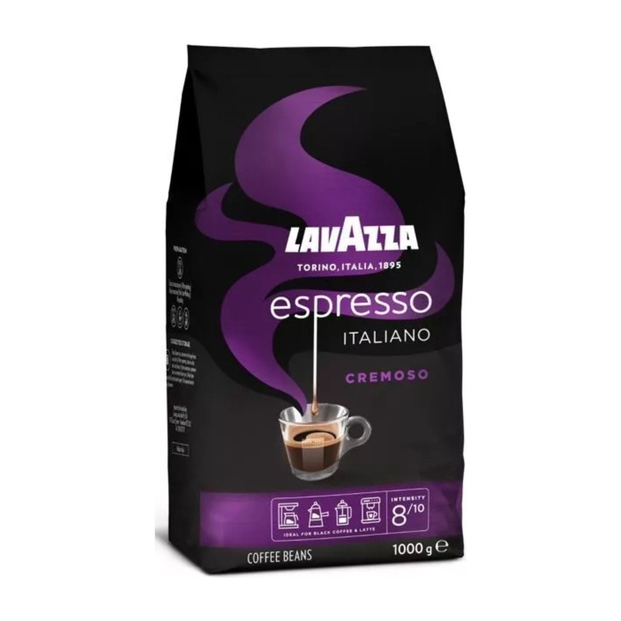 GardenState, Lavazza Espresso Italiano Cremoso Whole Coffee Beans (1kg) – Medium Roast, 8/10 Intensity. Premium Italian coffee with a creamy, well-balanced taste. Ideal for espresso, black coffee, and caffe crema. 30% Arabica, 70% Robusta blend for rich flavor.