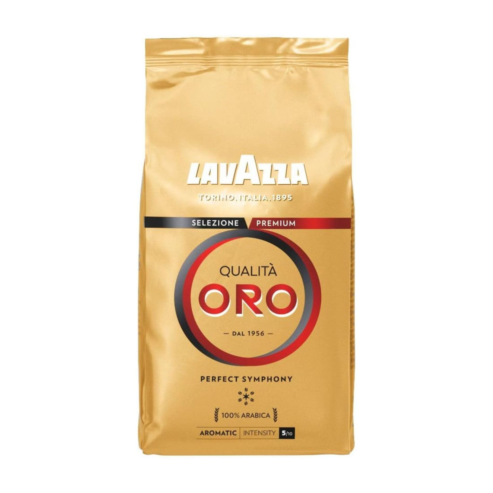 Lavazza Qualità Oro Whole Coffee Beans (1kg) – 100% Arabica, Medium Roast, 5/10 Intensity. A premium blend from Central & South America with floral, fruity, and honey notes. Smooth, aromatic, and ideal for espresso and milk-based coffee.