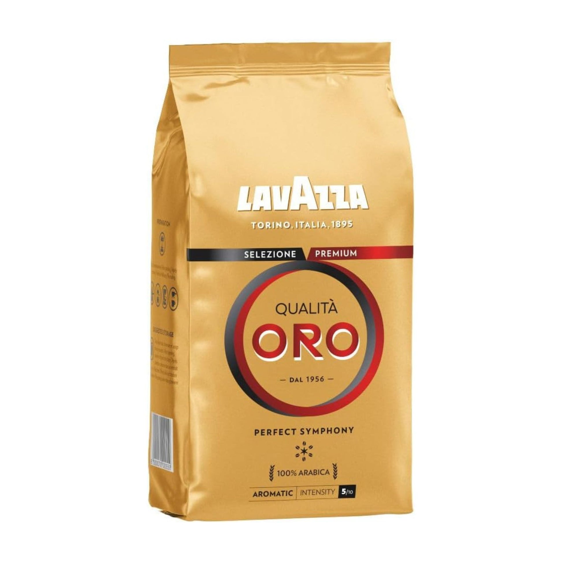 Lavazza Qualità Oro Whole Coffee Beans (1kg) – 100% Arabica, Medium Roast, 5/10 Intensity. A premium blend from Central & South America with floral, fruity, and honey notes. Smooth, aromatic, and ideal for espresso and milk-based coffee.
