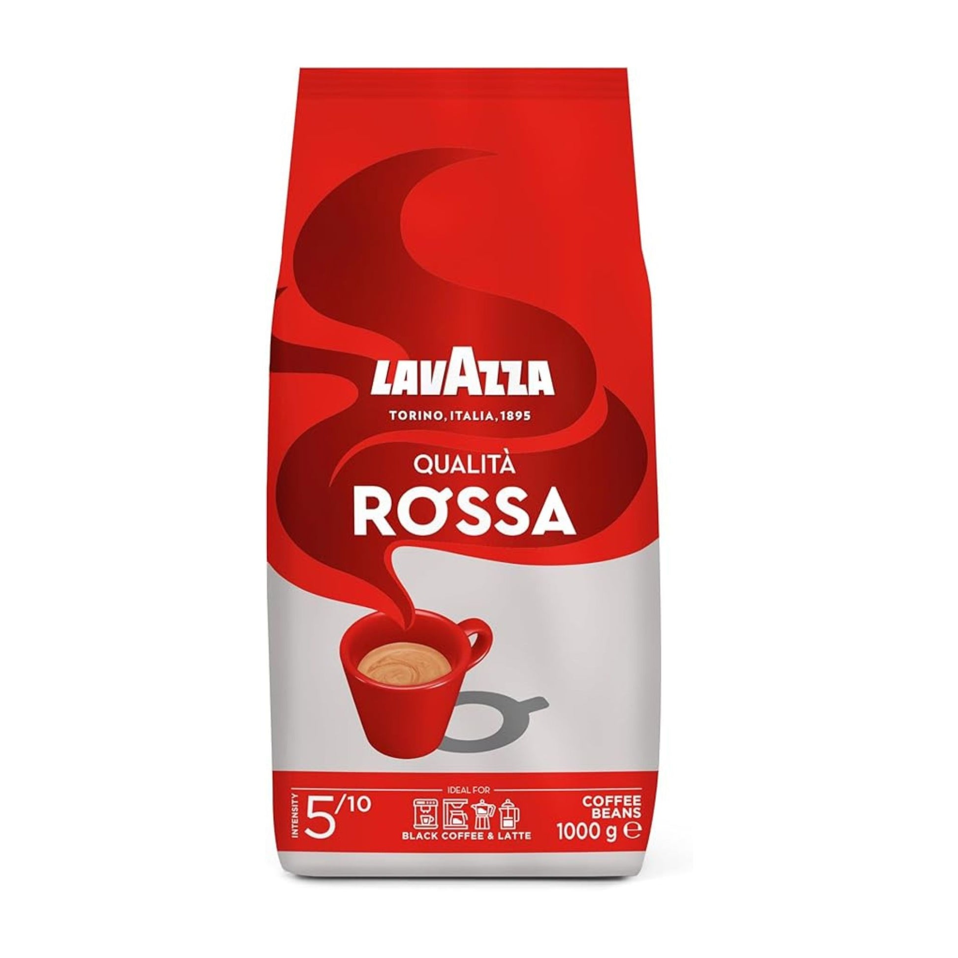 GardenState - Lavazza Qualità Rossa Italian whole coffee beans, medium roast, 1kg pack. A rich blend of Brazilian Arabica and African Robusta with a full body and persistent aftertaste. Ideal for espresso and versatile for any coffee maker.