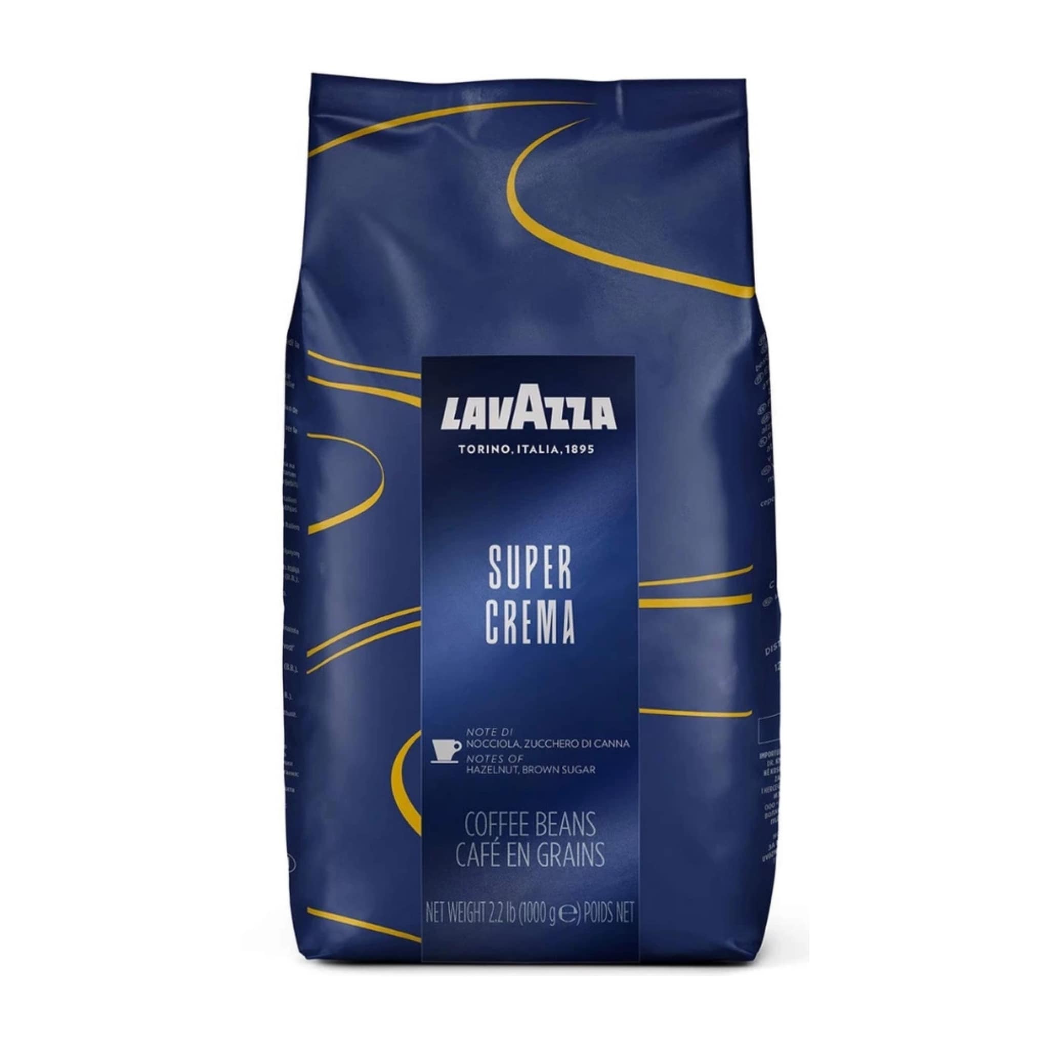 GardenState, Lavazza Super Crema Whole Bean Coffee (1kg) – Smooth, balanced Italian espresso with a creamy texture. A premium medium roast blend (6/10 intensity) of 60% Arabica and 40% Robusta, featuring rich notes of hazelnuts and brown sugar. Perfect for espresso machines, cappuccinos, and lattes. Roasted in Italy, nut-free, and packed for freshness.