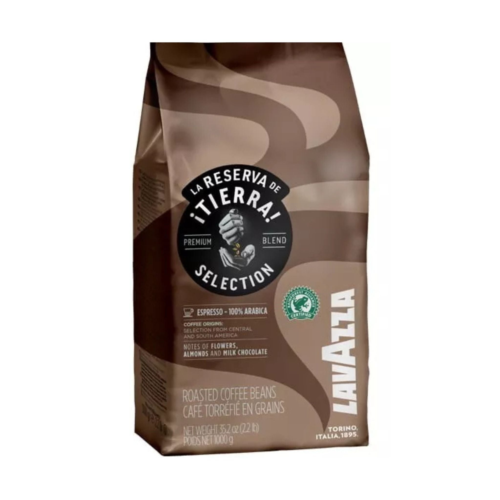 GardenState, Lavazza La Reserva de Tierra Selection (1kg) – 100% Arabica Whole Beans, Medium Roast (9/10). Aromatic notes of jasmine, almonds & milk chocolate. Expertly roasted in Italy for a smooth, balanced espresso. Ideal for cafés & offices.