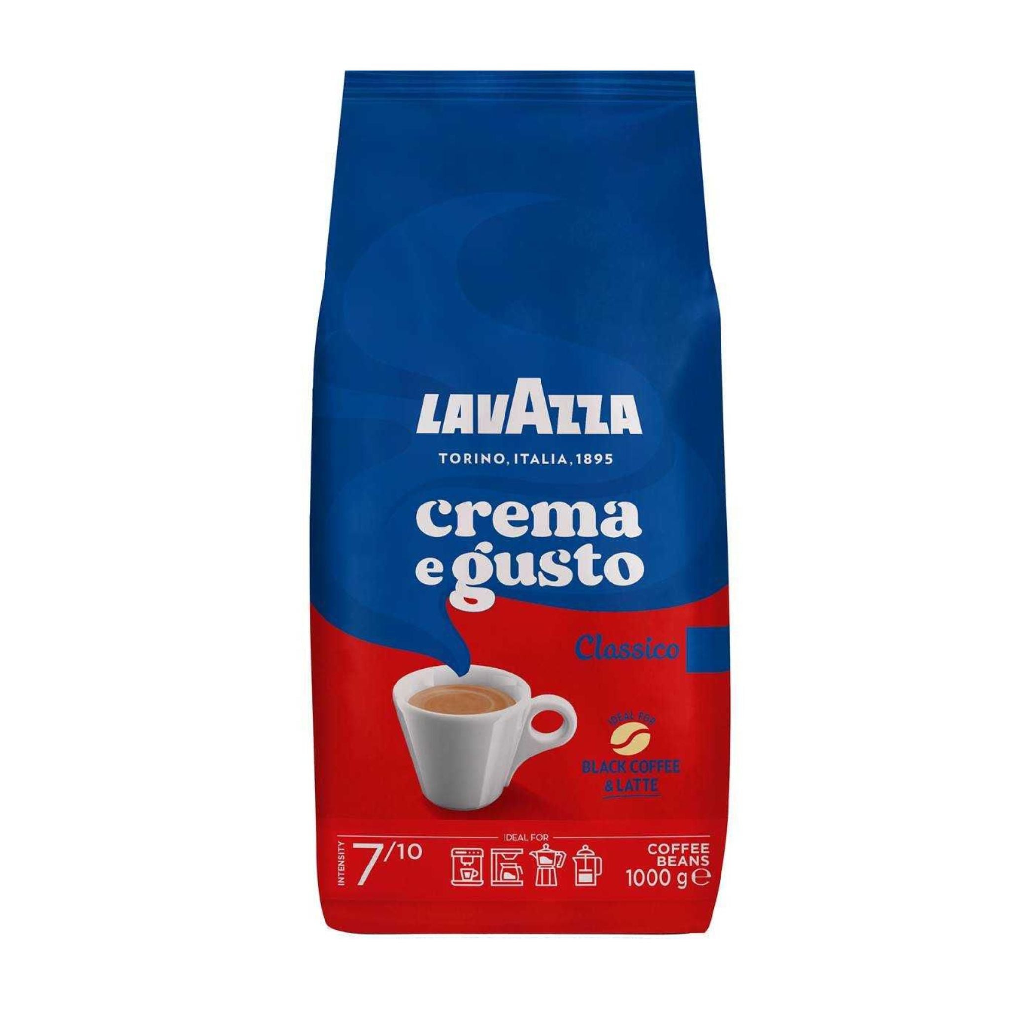 GardenState, Lavazza Crema e Gusto Classico (1kg) – Full-bodied, aromatic Italian whole bean coffee. A premium dark roast blend of Brazilian Arabica and African & Indonesian Robusta, offering a rich, smooth taste with warm spice notes. Perfect for espresso machines, cafés, restaurants, and offices. Roasted in Italy, nut-free, and packed for freshness. Ideal for professional coffee brewing.