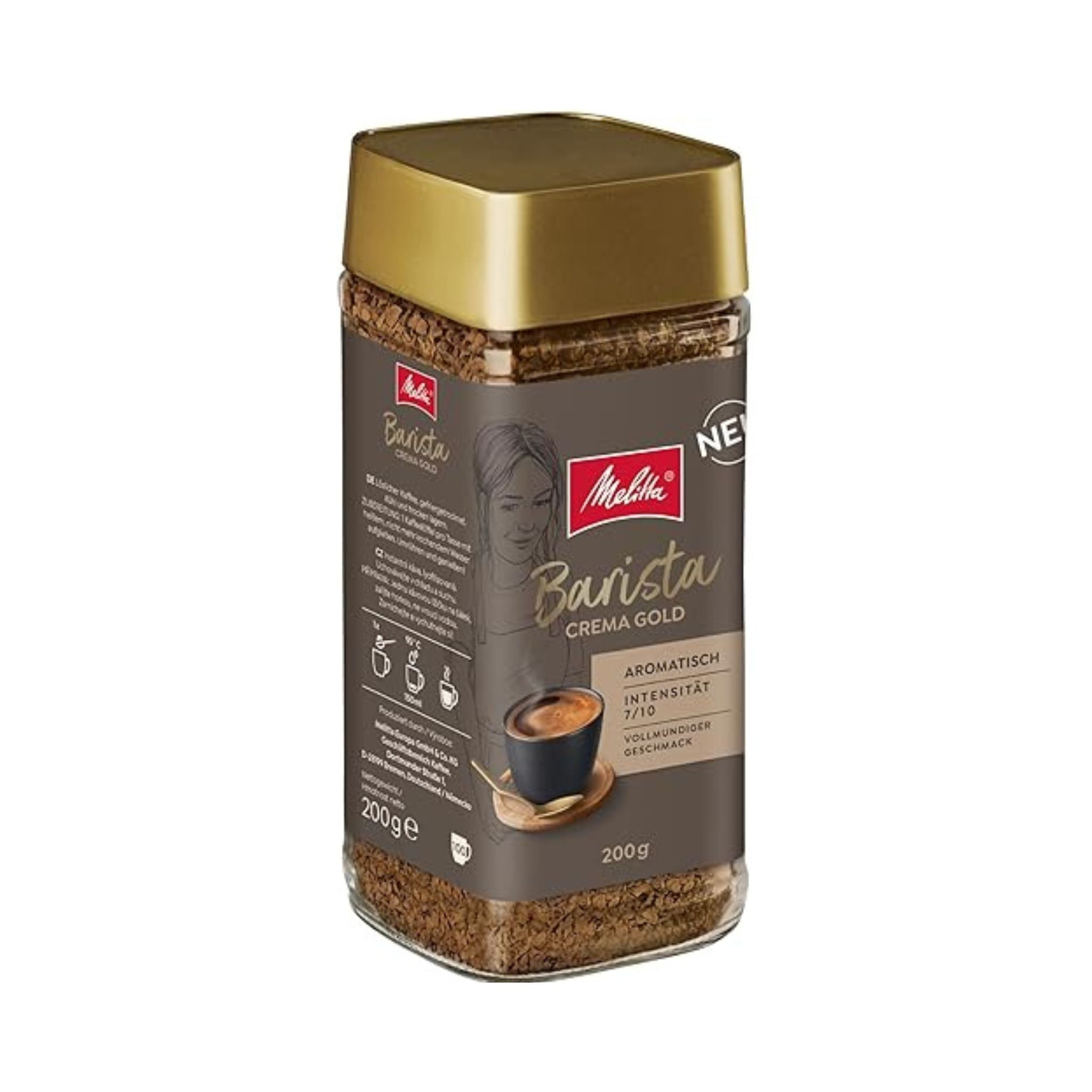 Melitta Barista Instant Crema Gold 200g premium instant coffee jar for office hospitality and maritime use in Singapore with smooth crema and quick preparation