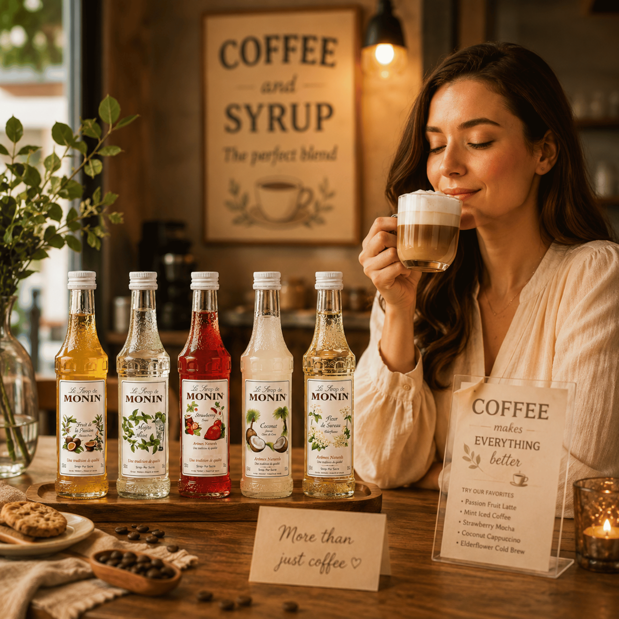 Monin Cocktail Syrups Gift Set (5 x 50ml) – Passion Fruit - Mojito Mint - Strawberry - Coconut - Elderflower