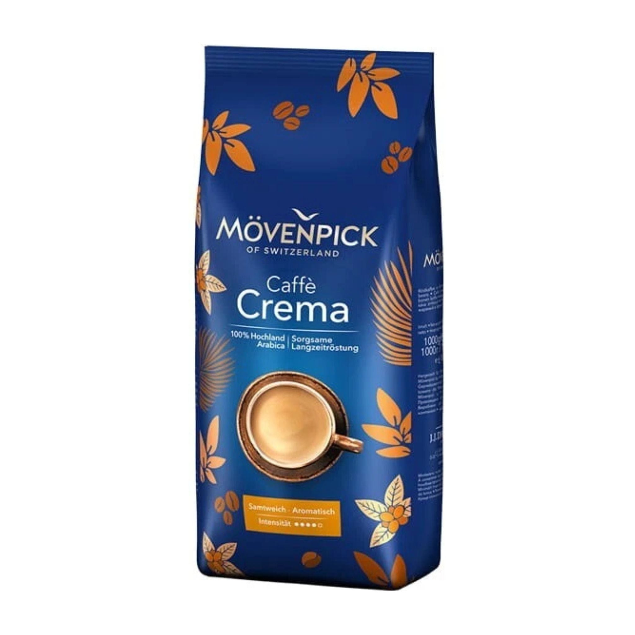 GardenState, 1kg bag of Mövenpick Caffè Crema whole coffee beans – medium/dark roast, 100% Arabica, rich aroma with golden crema, ideal for cafés, offices, and fully automatic coffee machines.