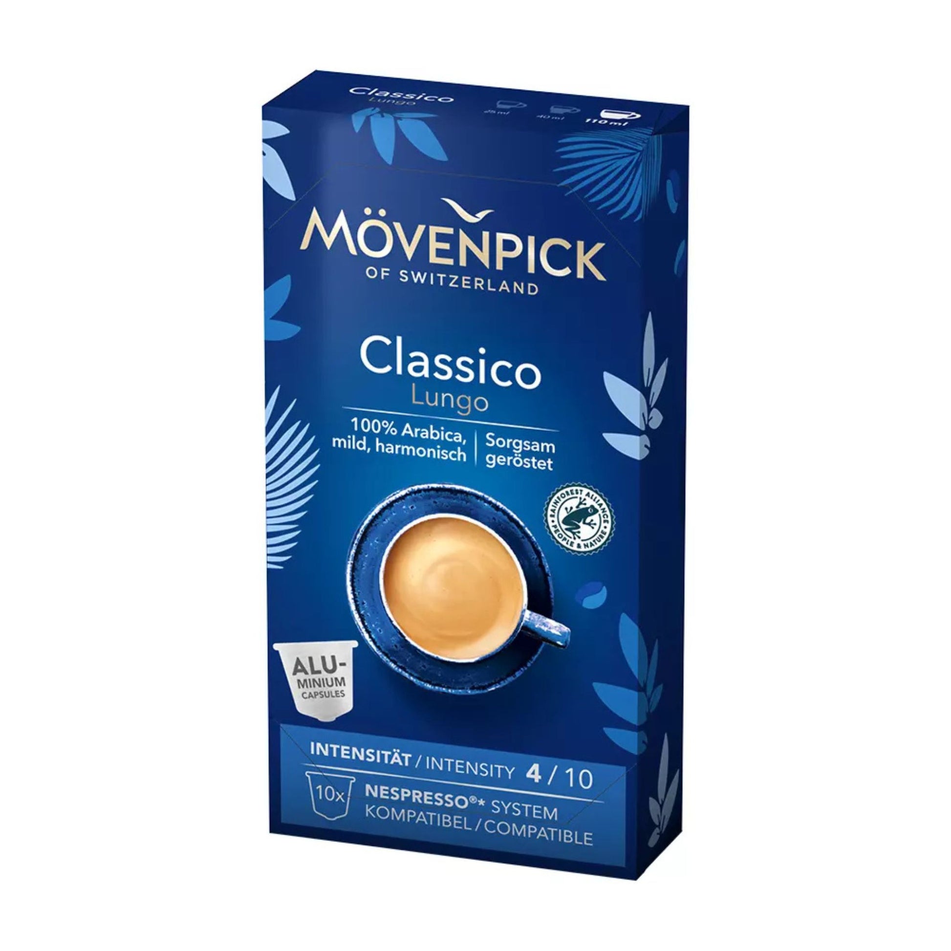 GardenState, Mövenpick Classico Lungo Coffee Capsules – 10 Nespresso compatible pods, light roast Arabica blend from South America & East Africa, mild and aromatic, intensity 4/10