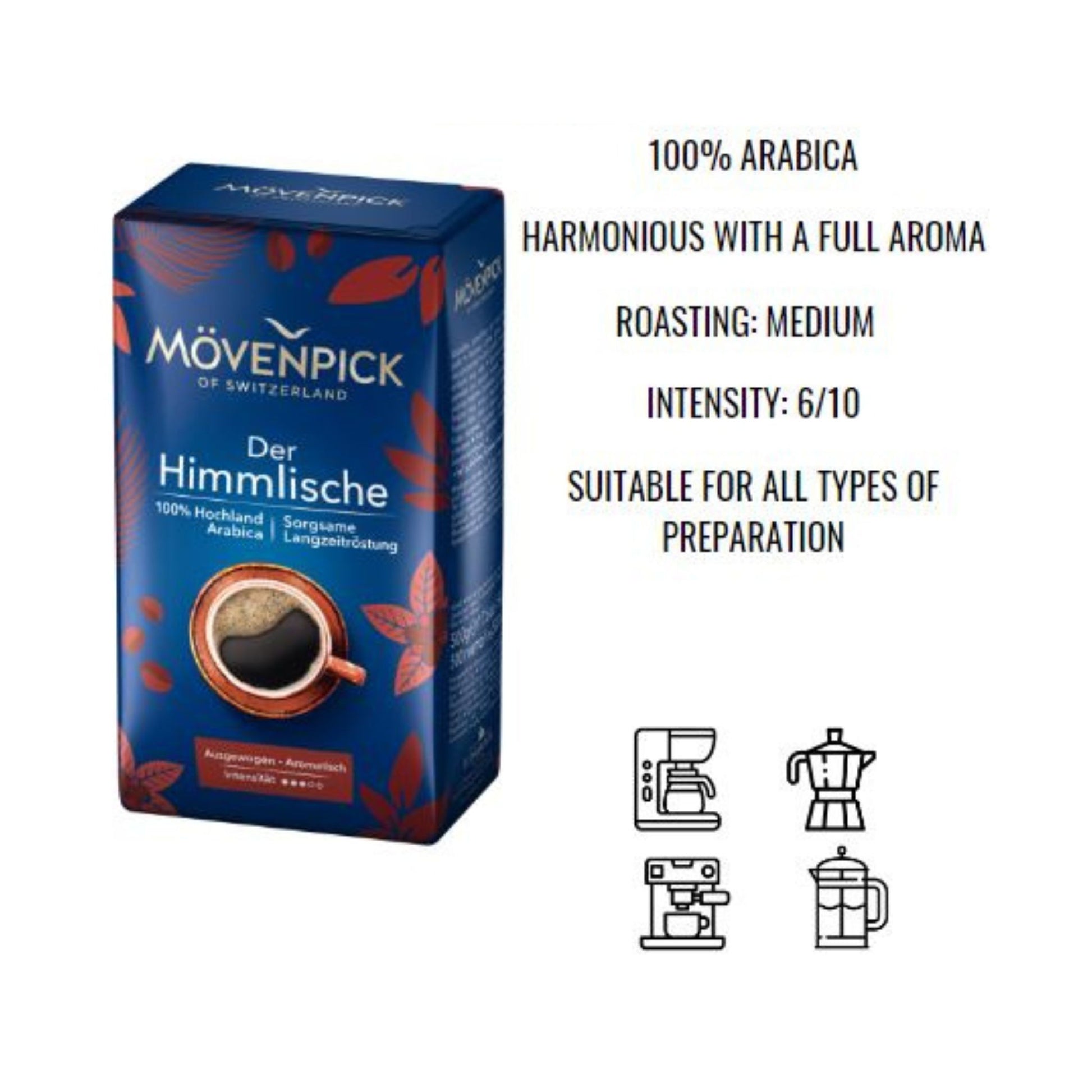 GardenState, Mövenpick Der Himmlische Ground Coffee 500g pack – premium 100% Arabica beans with a balanced flavor and rich aroma, ideal for professional use.