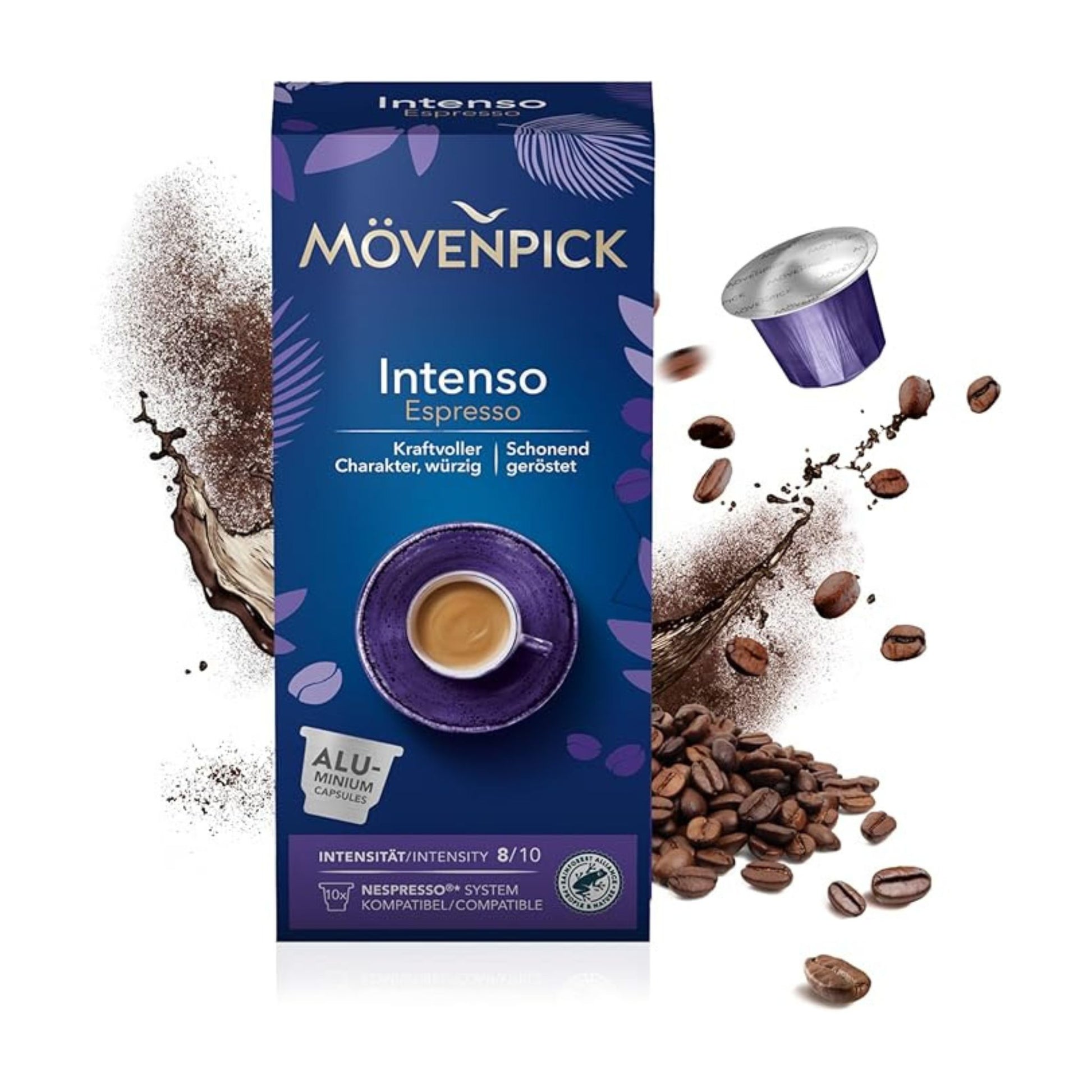 GardenState, Mövenpick Intenso Espresso Coffee Capsules – 10 Nespresso compatible pods, medium-dark roast, intensity 8/10, made with Arabica beans from Central and South America.