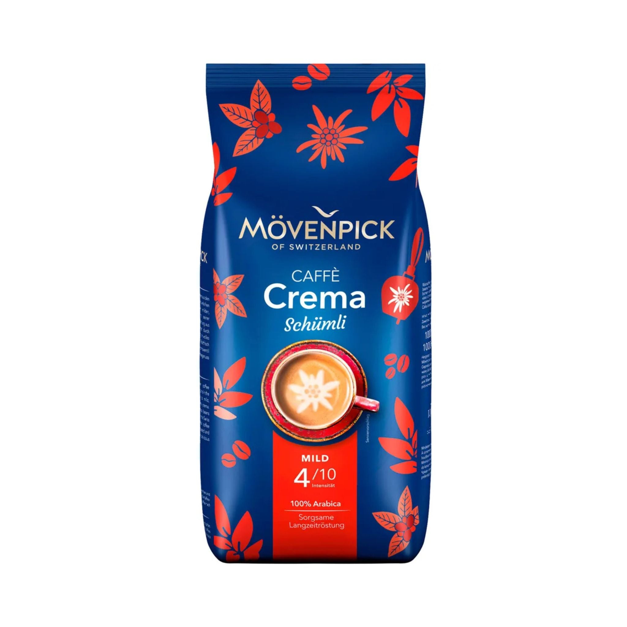 GardenState, 1kg bag of Mövenpick Schümli 100% Arabica whole coffee beans – light roast, 4/10 intensity, mild flavor with rich aroma, perfect for café crème and fully automatic coffee machines.
