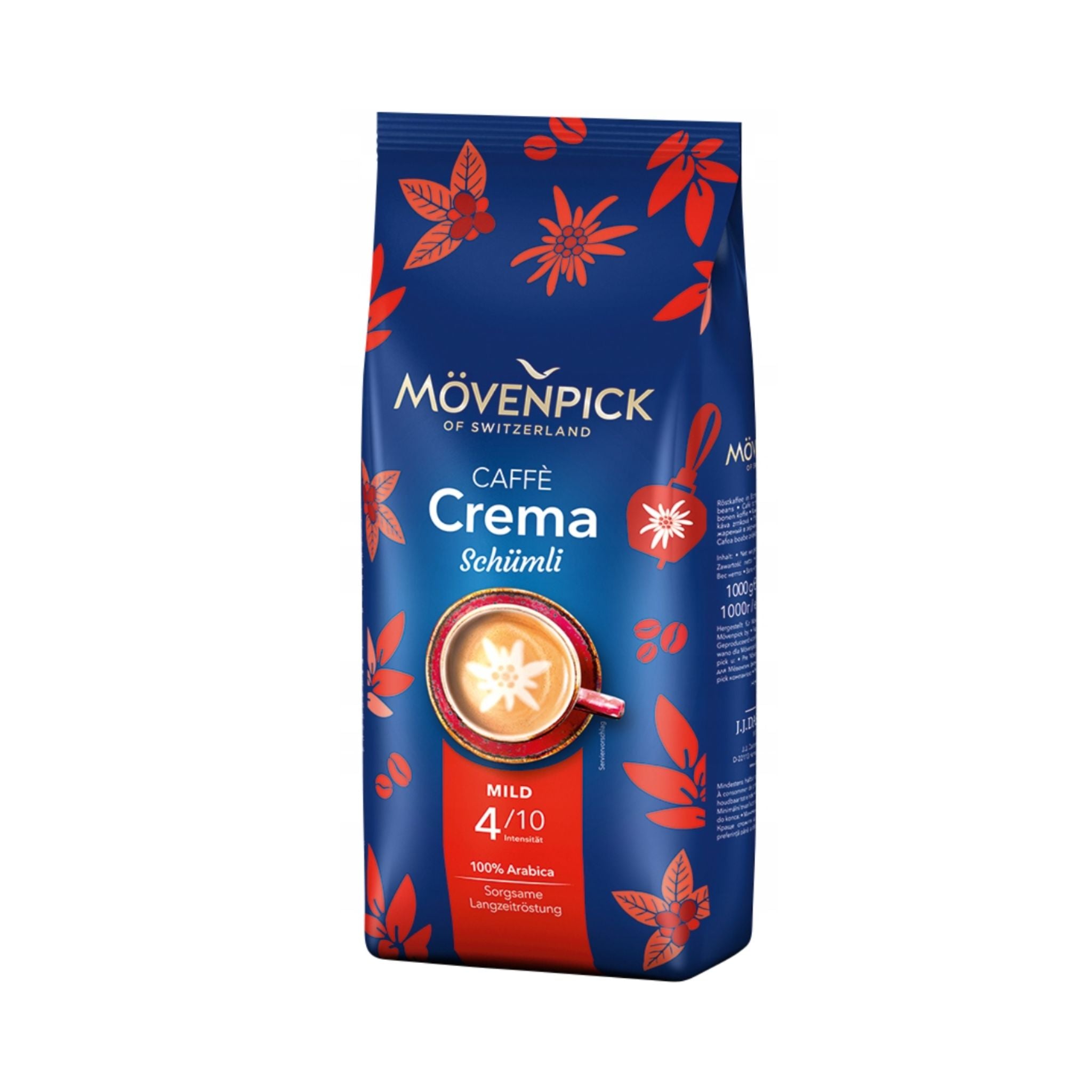 GardenState, 1kg bag of Mövenpick Schümli 100% Arabica whole coffee beans – light roast, 4/10 intensity, mild flavor with rich aroma, perfect for café crème and fully automatic coffee machines.