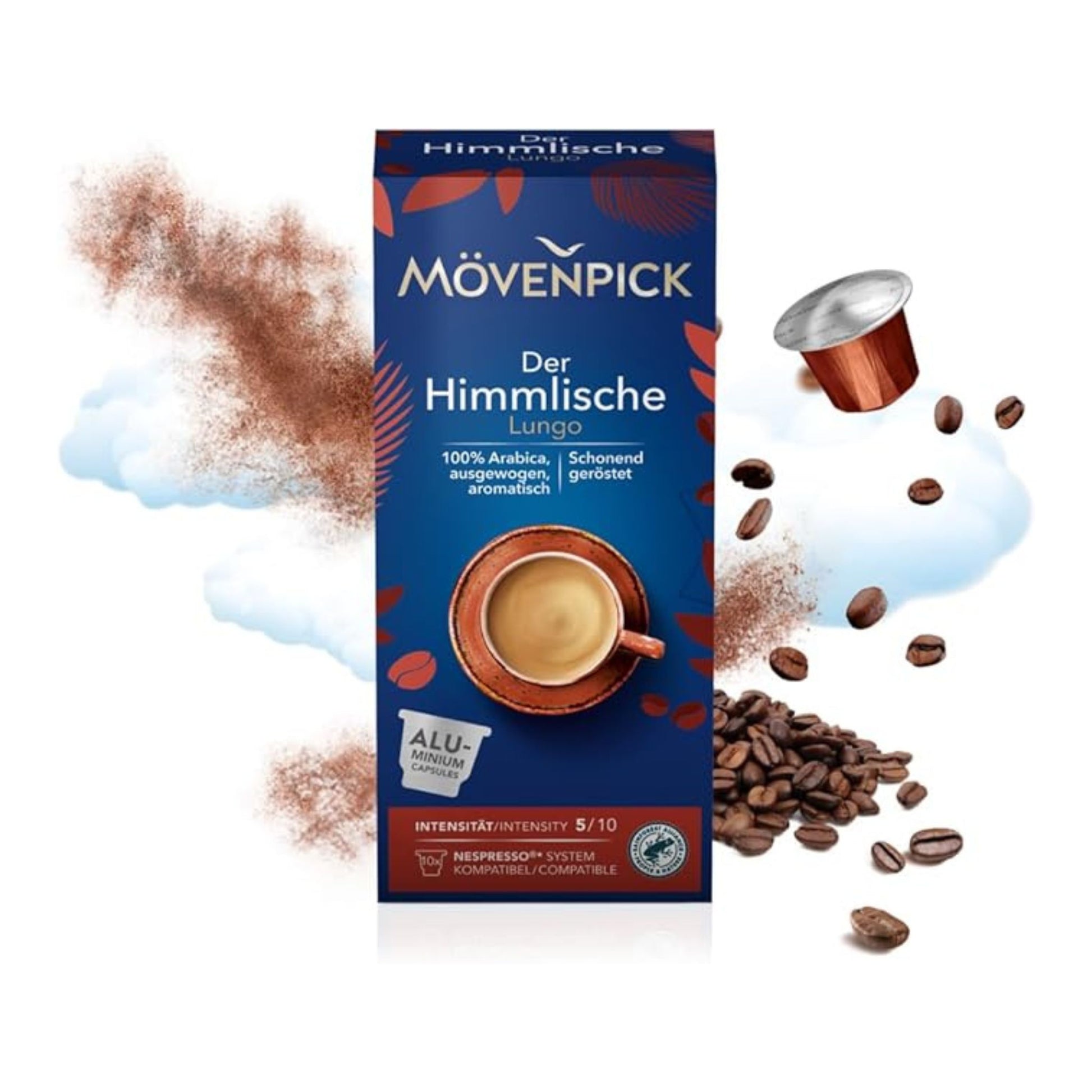 GardenState, Mövenpick Der Himmlische Lungo coffee capsules – Box of 10 Nespresso compatible pods, 100% Arabica, intensity 5/10, Swiss roasted, with rich aroma and balanced flavor