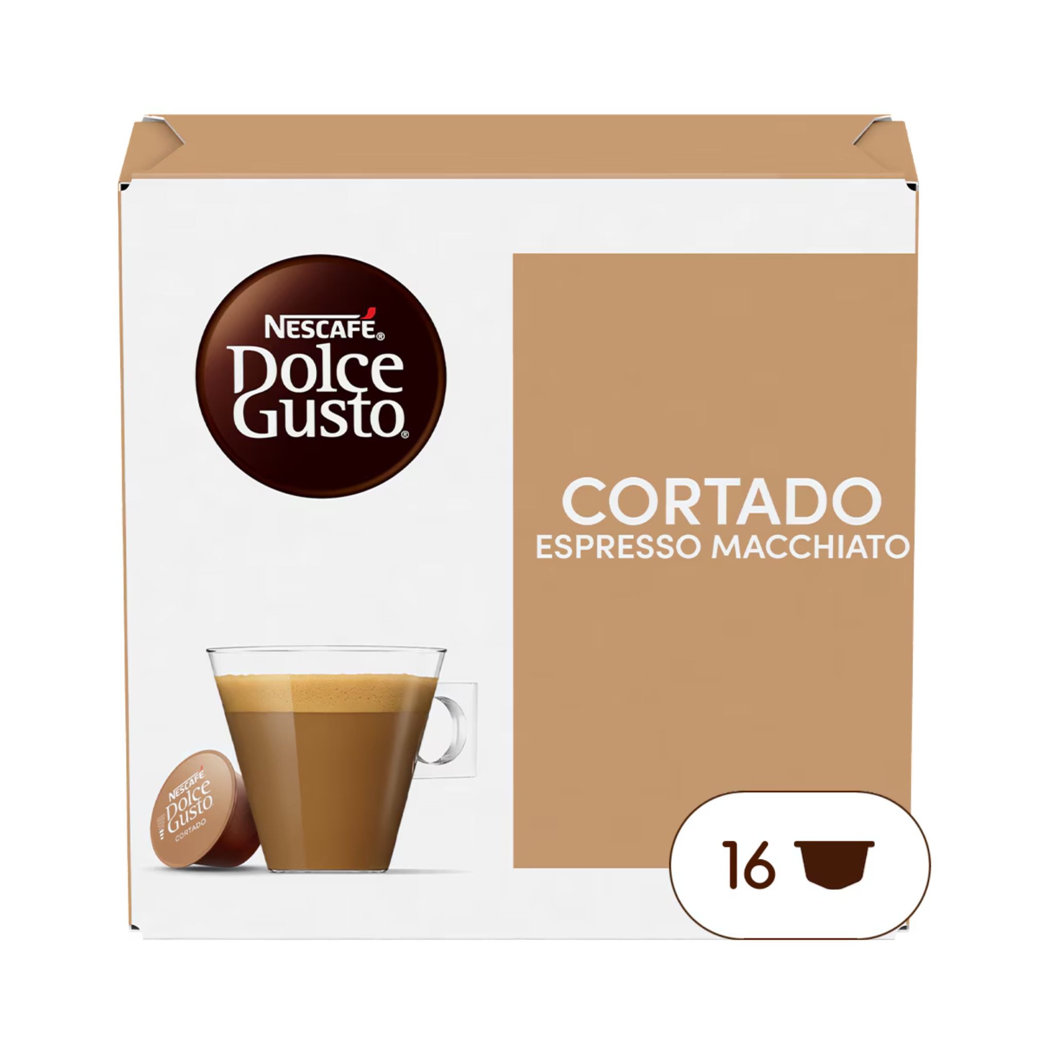 gardenstate NESCAFÉ Dolce Gusto Cortado Espresso Macchiato, 16 capsules — short espresso with a touch of milk; smooth, roasty cup with rich crema (intensity 10/13); compatible with Dolce Gusto machines