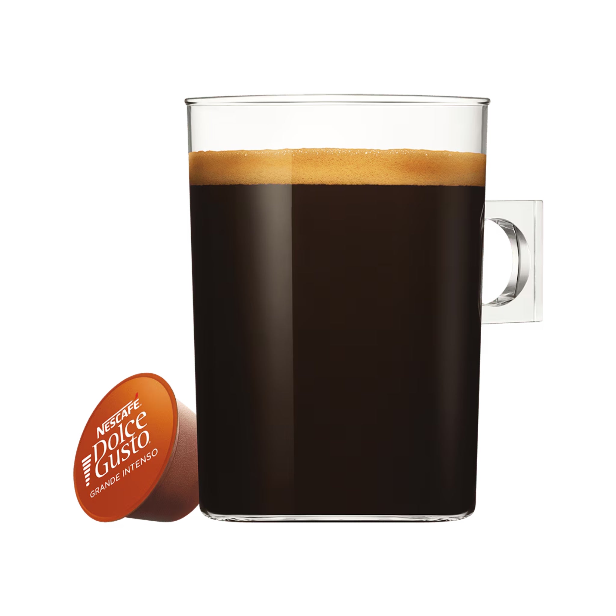 GardenState Nescafe Dolce Gusto Grande Intenso, pack of 16 capsules — dark roast long cup (intensity 9/13), full-bodied with black-cherry notes; compatible with Nescafe Dolce Gusto machines.