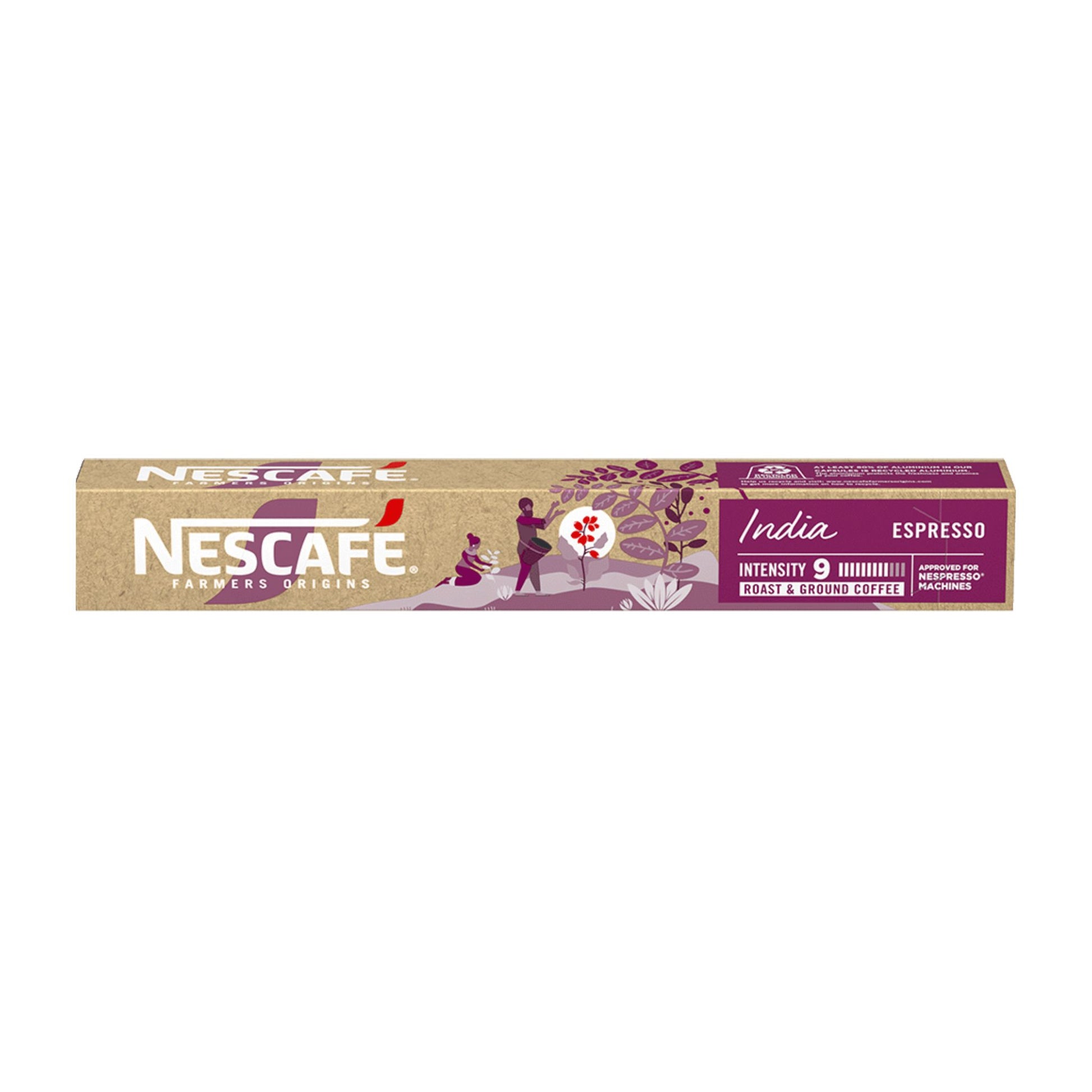 GardenState, Nescafé Farmers Origins Espresso India (Nespresso Compatible) offers a bold 9/10 intensity with rich cocoa and dark roasted notes. Made from hand-picked South Indian beans, it delivers a full-bodied espresso with deep, complex flavors.