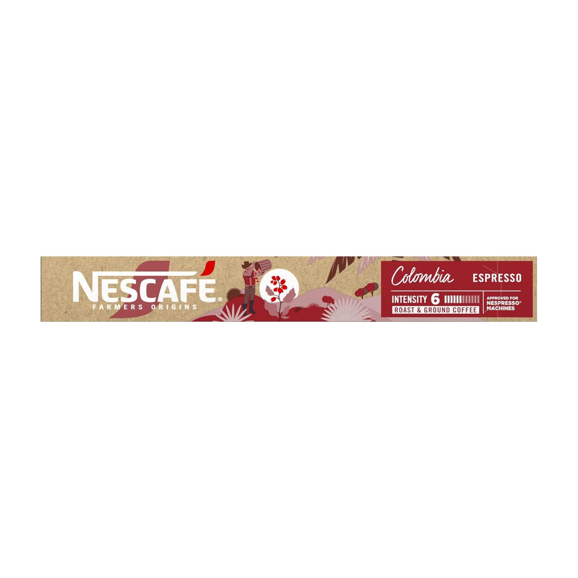 GardenState, Nescafé Farmers Origins Espresso Colombia capsules offer a mild espresso with fruity notes, made from 100% Colombian Arabica beans. 6/10 intensity, ideal for Nespresso machines. Recyclable aluminum capsules. Perfect for businesses.