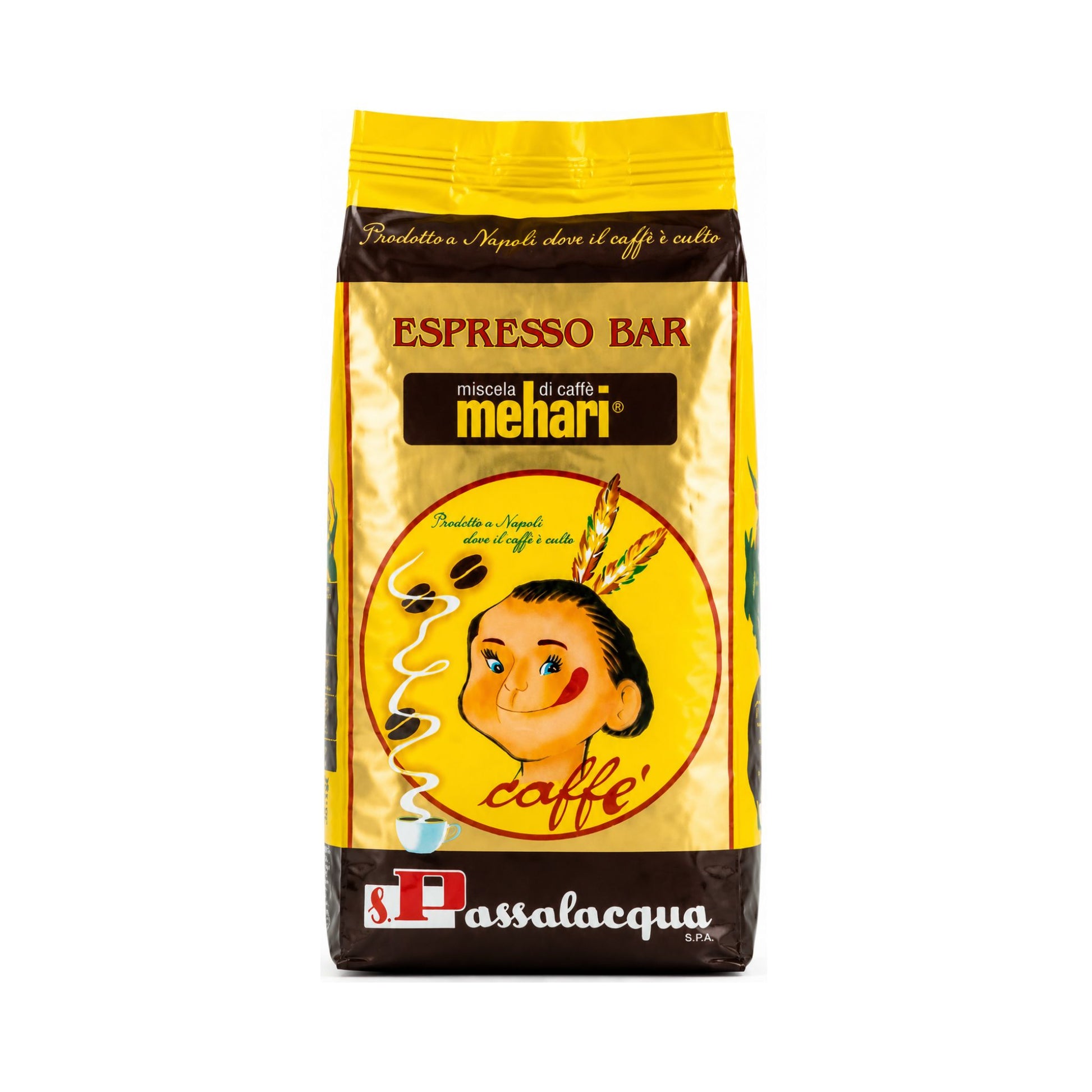 Passalacqua Mehari Espresso Bar whole coffee beans in a café setting, Italian coffee blend for hospitality, foodservice, office coffee stations, espresso bars and commercial bean to cup machines.