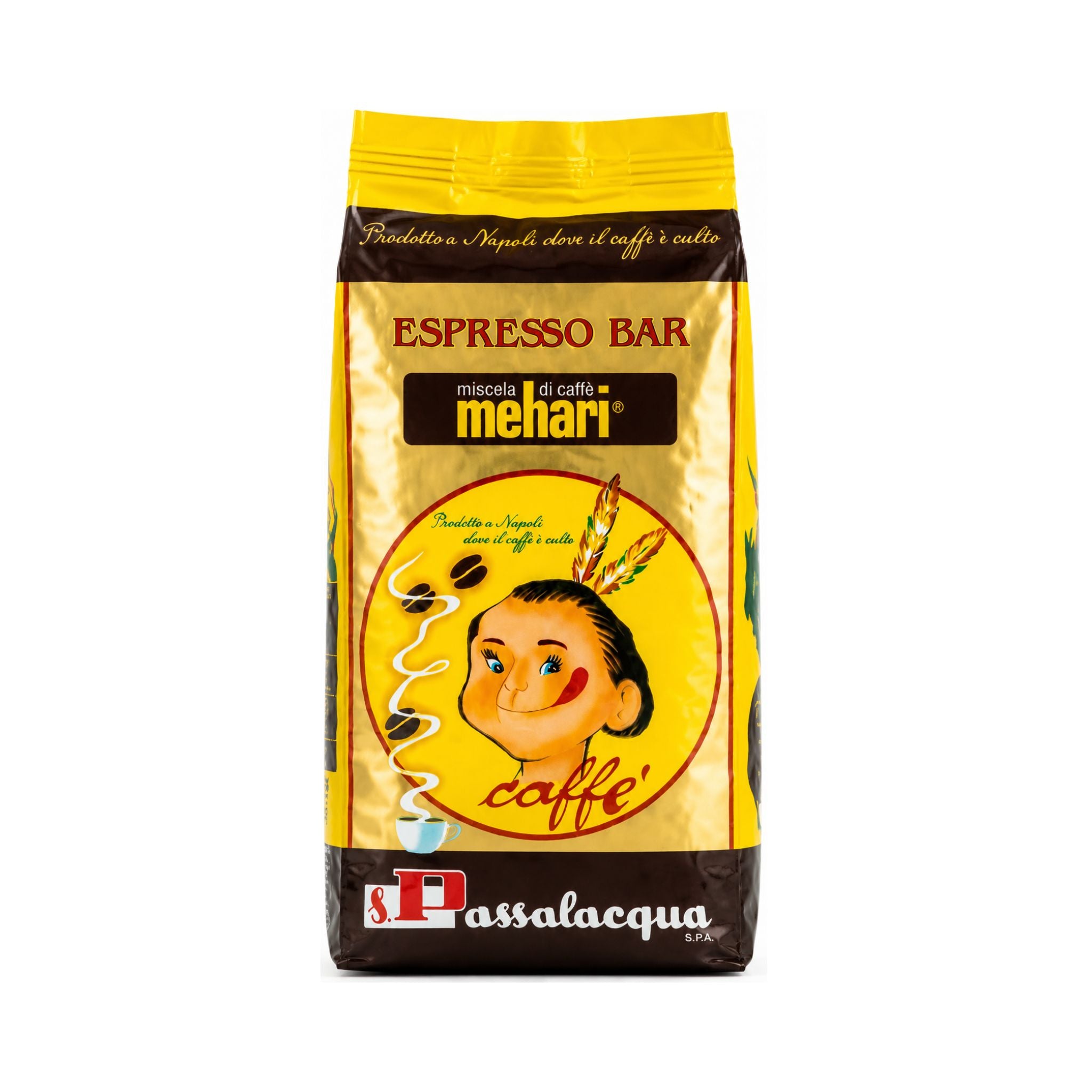 Passalacqua Mehari Espresso Bar whole coffee beans in a café setting, Italian coffee blend for hospitality, foodservice, office coffee stations, espresso bars and commercial bean to cup machines.
