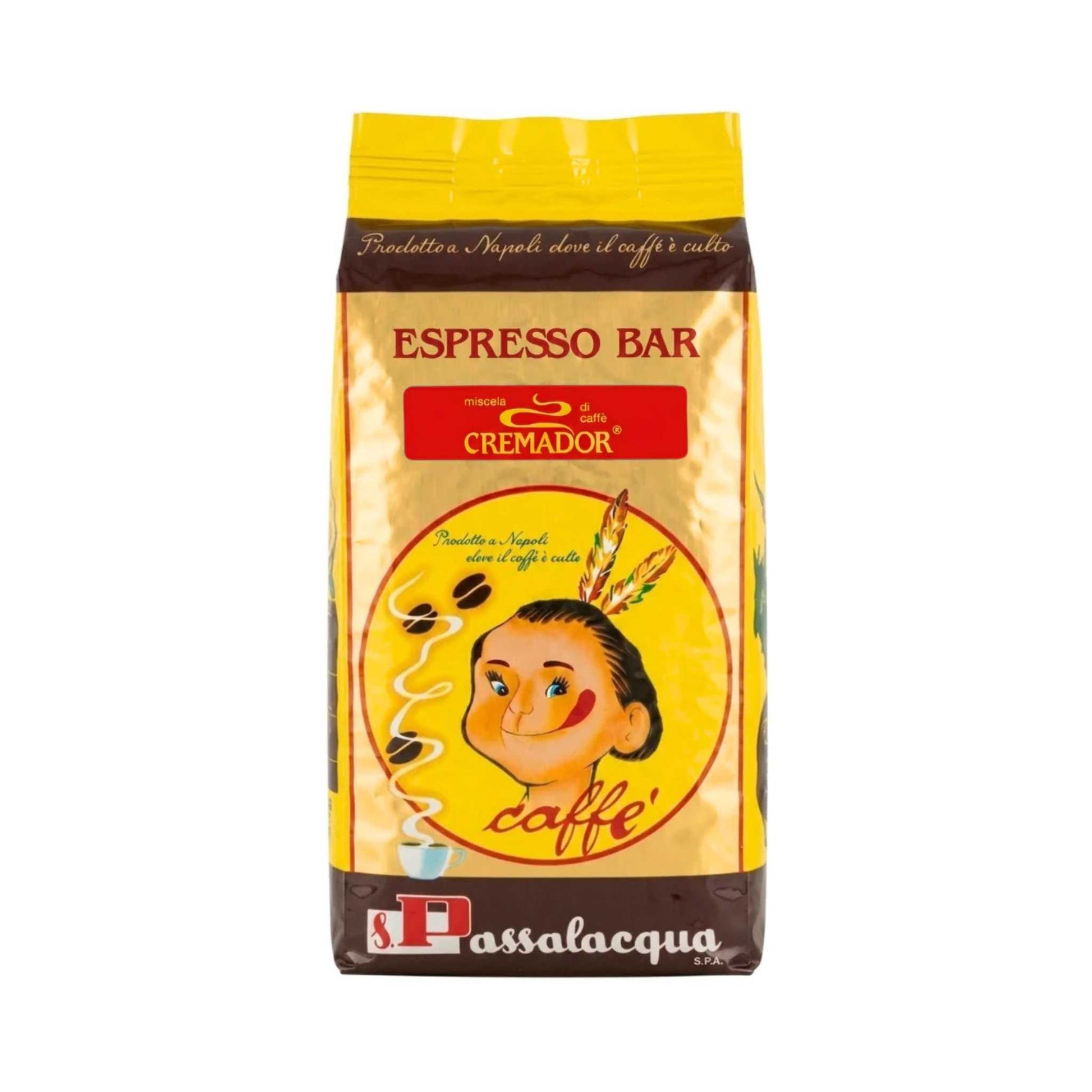 GardenState, 1KG bag of Passalacqua Espresso Bar Cremador whole beans with high intensity, rich chocolate and malty flavour, ideal for espresso, cappuccino, or latte.