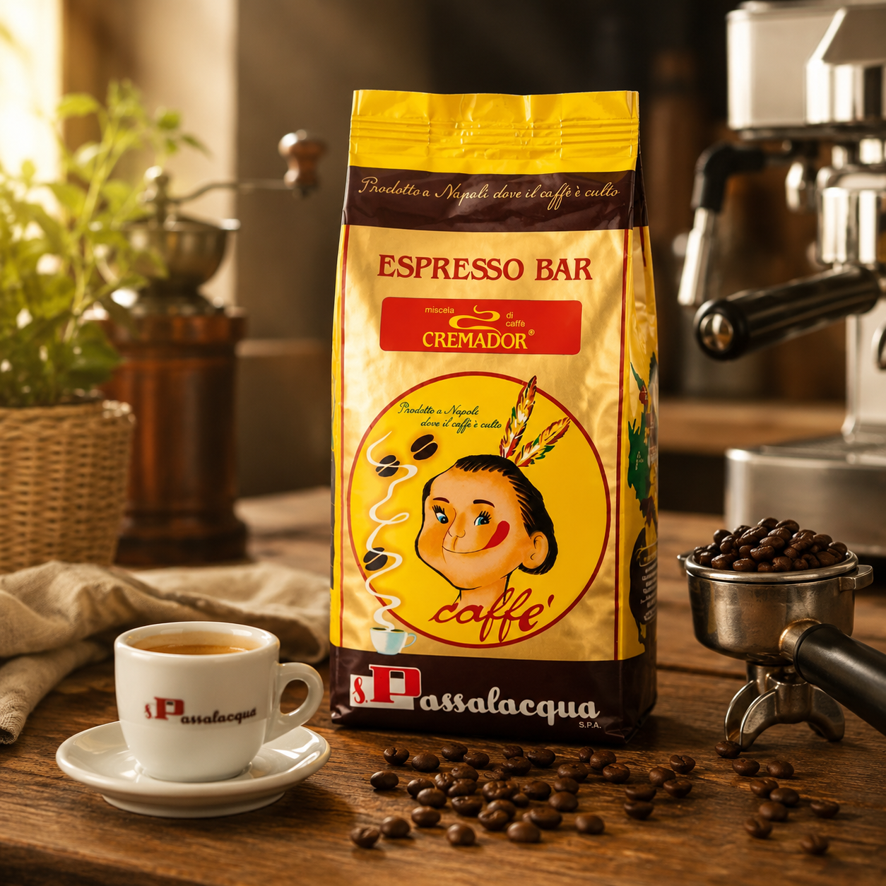 GardenState, 1KG bag of Passalacqua Espresso Bar Cremador whole beans with high intensity, rich chocolate and malty flavour, ideal for espresso, cappuccino, or latte.