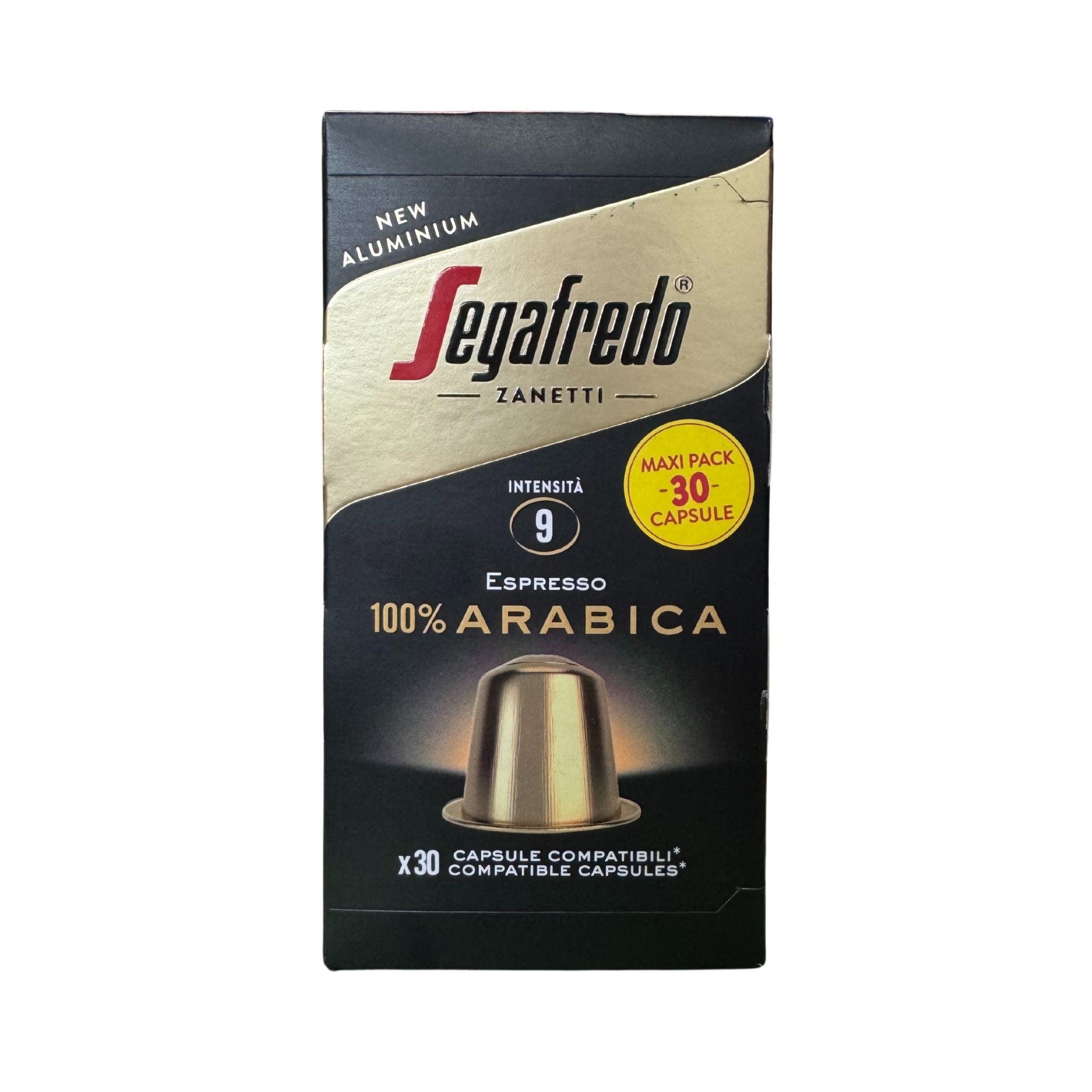 GardenState, Segafredo 100% Arabica espresso capsules, Nespresso compatible, 30-pack. Smooth, floral, and aromatic with intensity 9. Sealed in aluminum for freshness and rich crema.