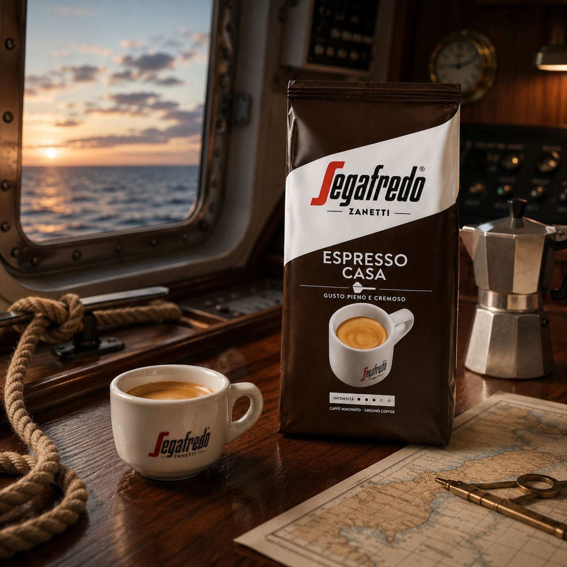 Segafredo Casa Ground coffee in packs of 250 grams, ideal for vessel supply, maritime industry, ship chandlers. Authentic Italian coffee at wholesale prices.