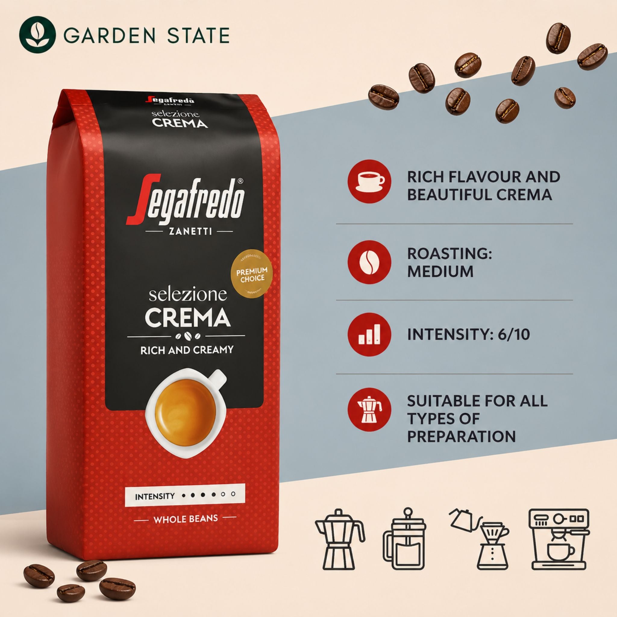 Segafredo Selezione Crema Ricco E Cremoso Whole Coffee Beans (1kg)
