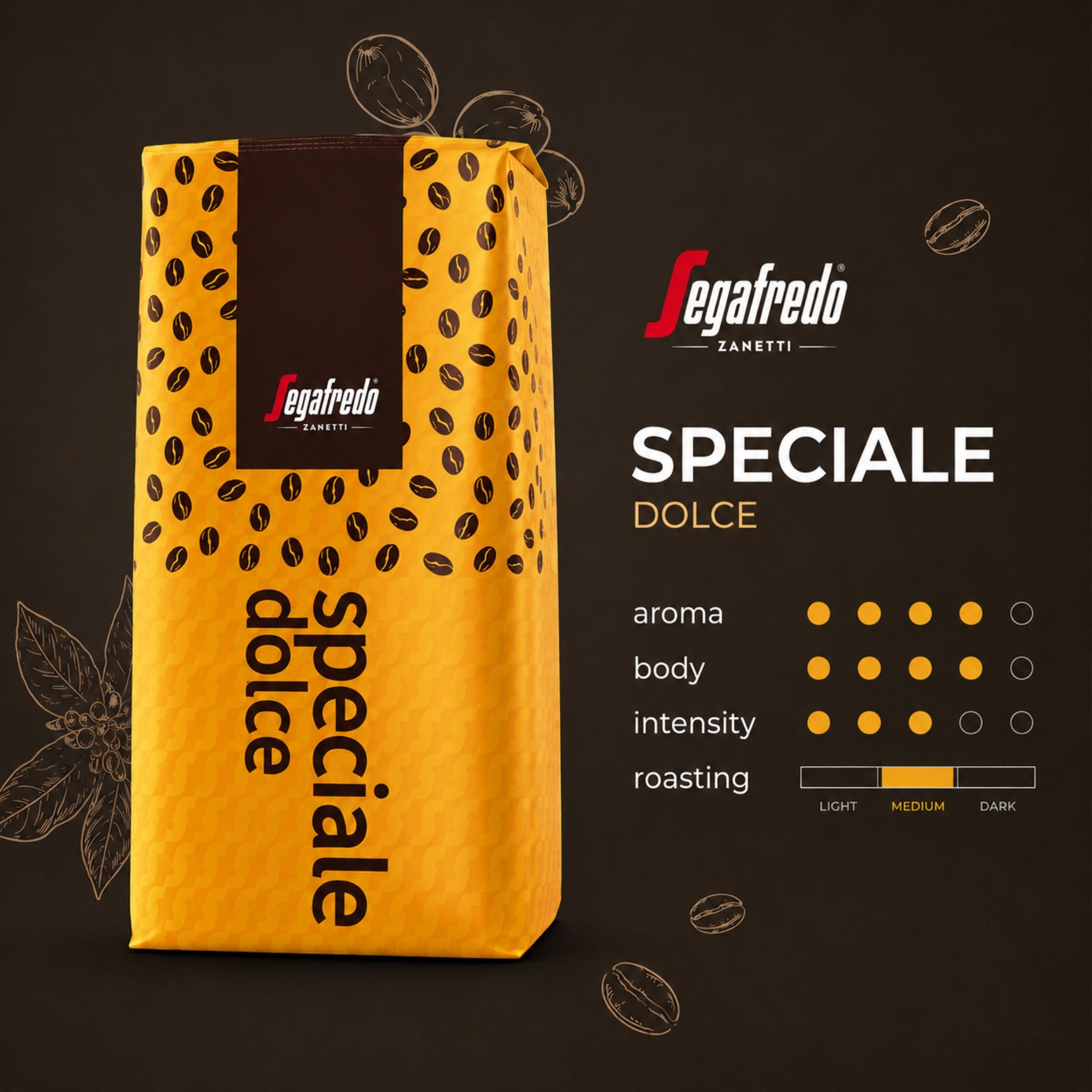 Segafredo Speciale Dolce whole coffee beans 1kg in modern office coffee corner with espresso machine. Premium Italian coffee for offices, workplaces, cafés, hotels and hospitality businesses in Singapore.