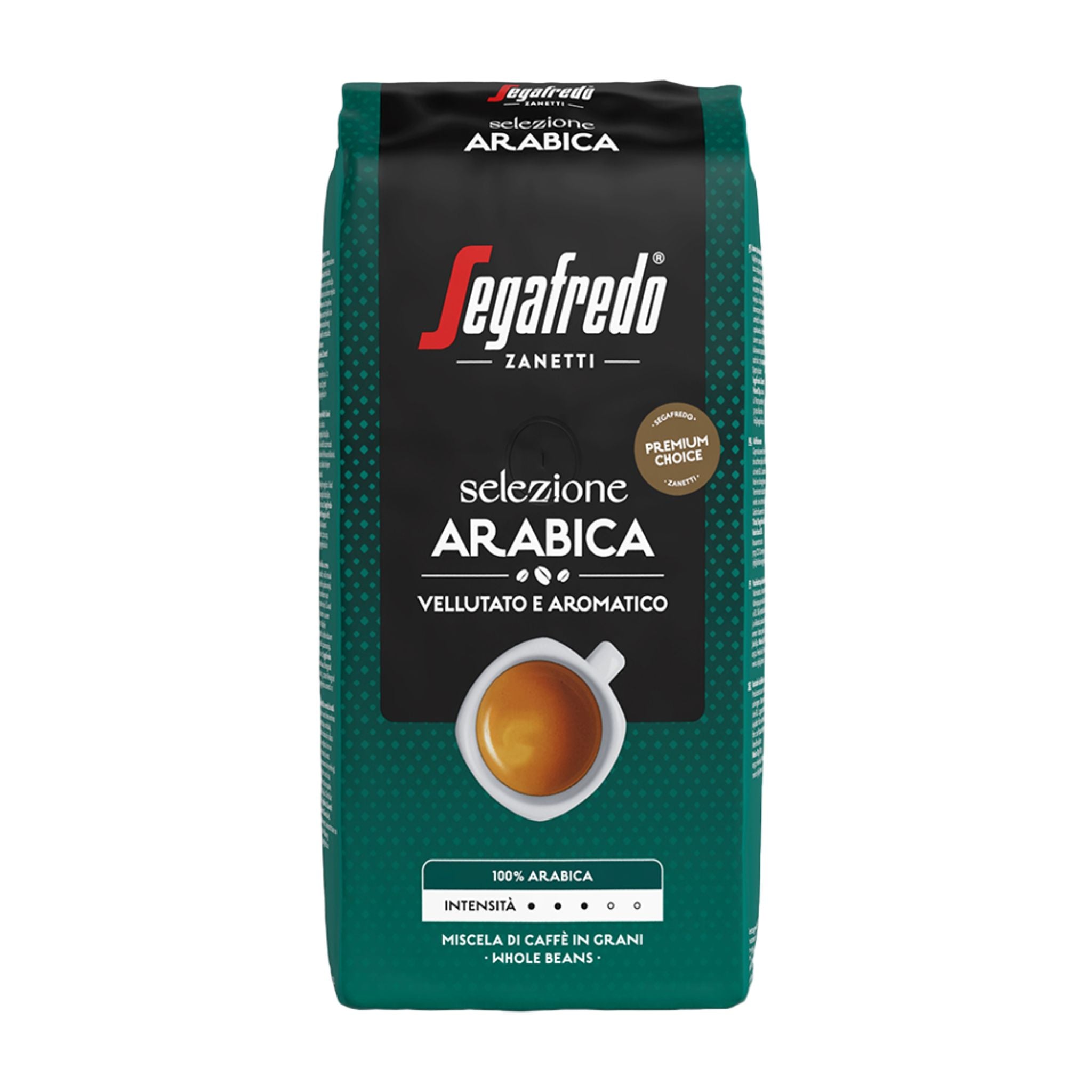 Segafredo Selezione Arabica 1kg whole coffee beans – 100% Arabica, light-medium roast (6/10 intensity), velvety crema with floral, fruity, and cocoa notes. Roasted in Italy, ideal for all brew methods.