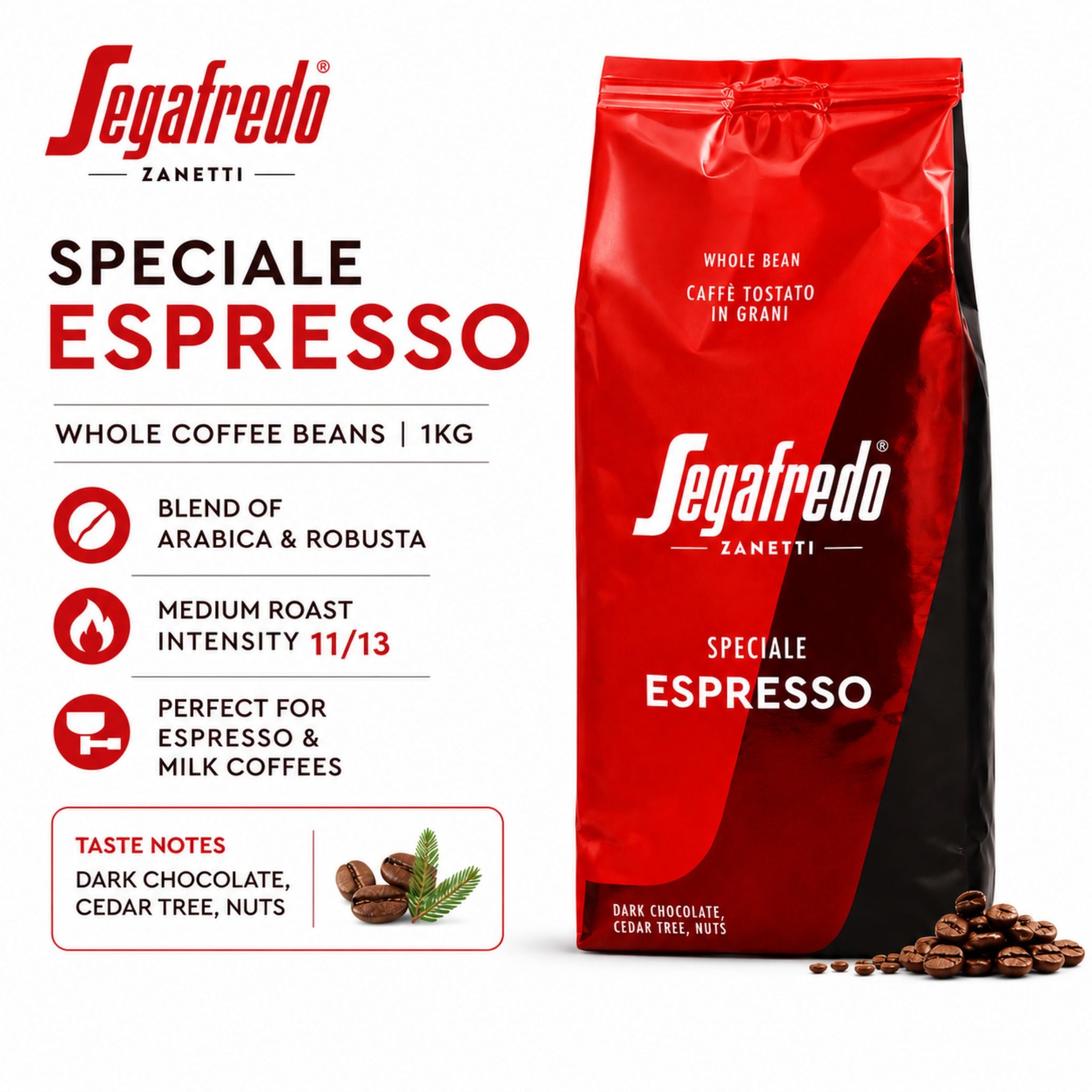 Segafredo Speciale Espresso Whole Coffee Beans (1 kg)